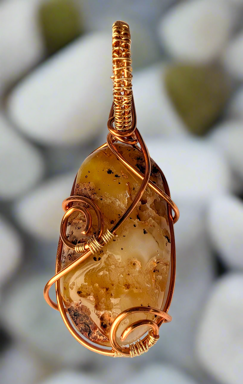 Plated Montana Moss Agate Druzy Cabochon Necklace | Cabachon | Wiccan Center