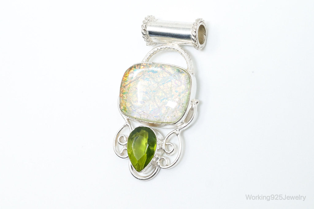 Large Vintage Rainbow Glass Peridot Sterling Silver Pendant | Jewelry > Necklaces > Pendants | Wiccan Center