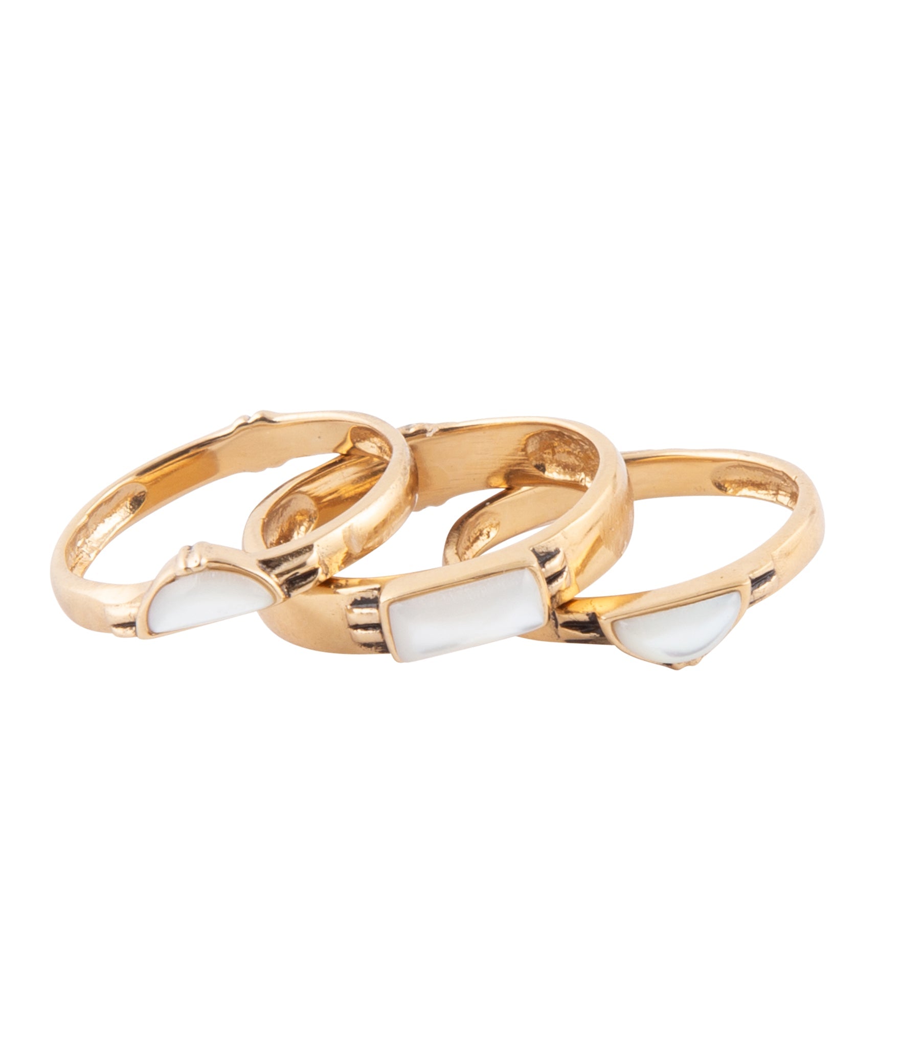 Baguette White Mother of Pearl Golden Stack Ring Set | Rings | Wiccan Center