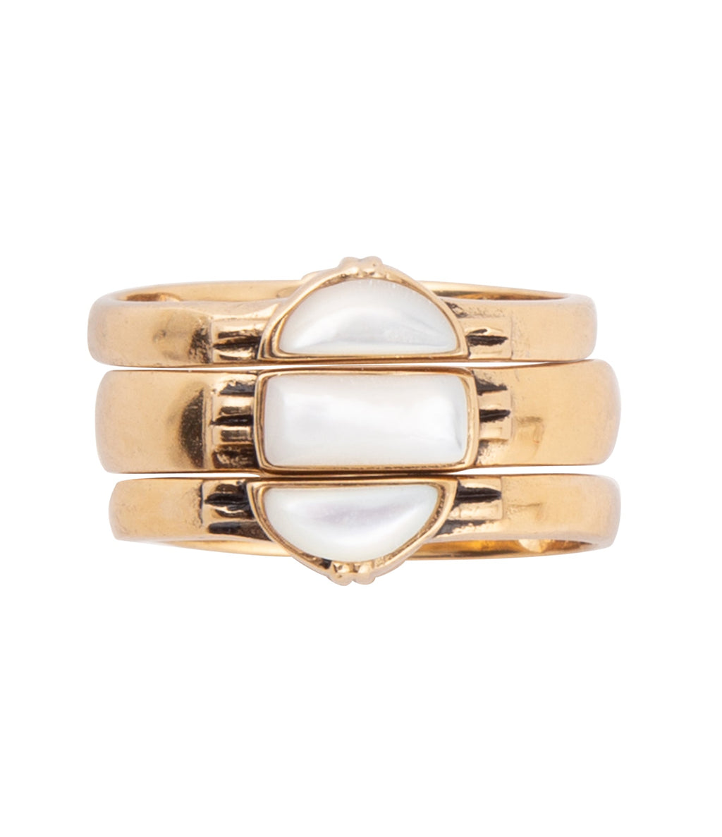 Baguette White Mother of Pearl Golden Stack Ring Set | Rings | Wiccan Center