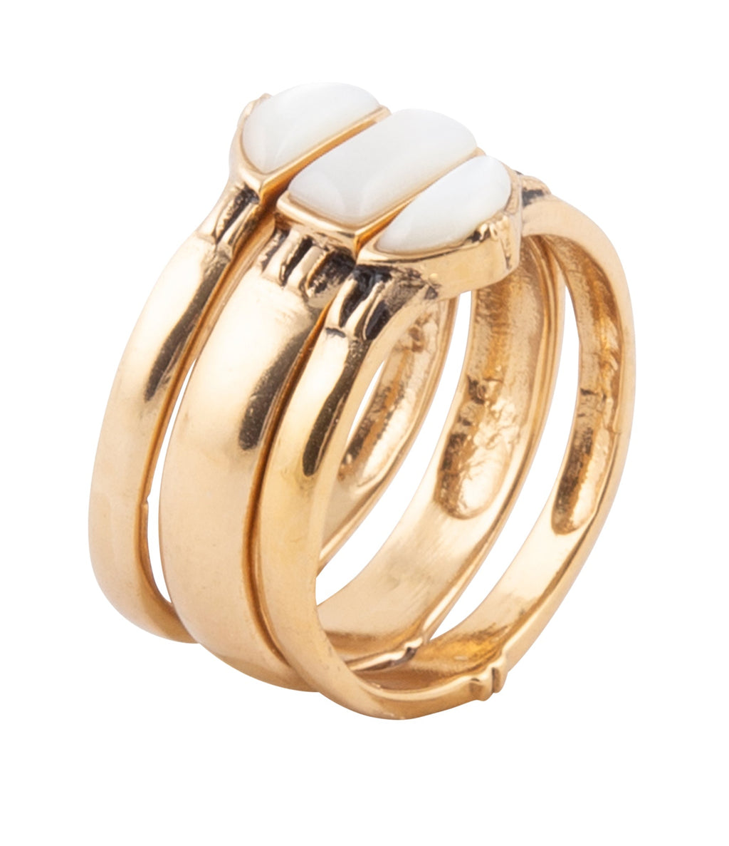 Baguette White Mother of Pearl Golden Stack Ring Set | Rings | Wiccan Center