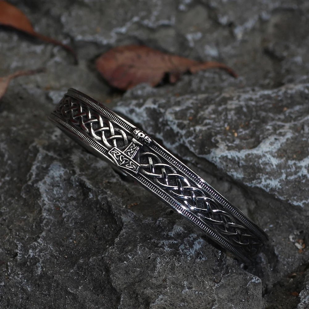 Vikings Thor's Hammer Stainless Steel Bangle Bracelet | Bangles | Wiccan Center