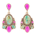 Barcelona Blue Turquoise and Pink Agate Golden Drop Earrings | Earrings | Wiccan Center