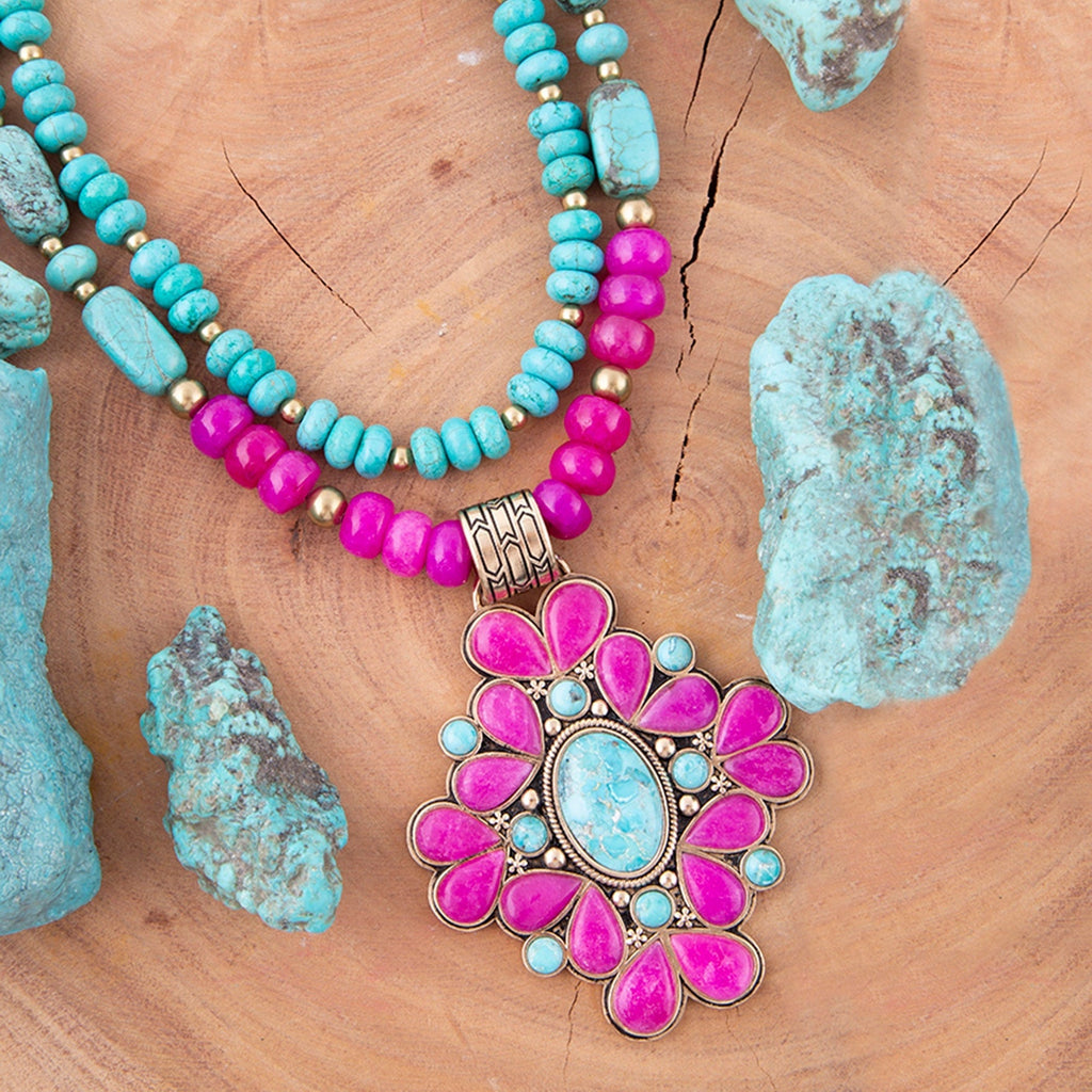 Barcelona Pink Agate Cross Golden Pendant Necklace | Necklaces | Wiccan Center