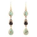 Barcelona Blue Turquoise and Black Onyx Linear Drop Golden Earrings | Earrings | Wiccan Center