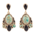 Barcelona Blue Turquoise and Black Onyx Post Drop Golden Earrings | Earrings | Wiccan Center