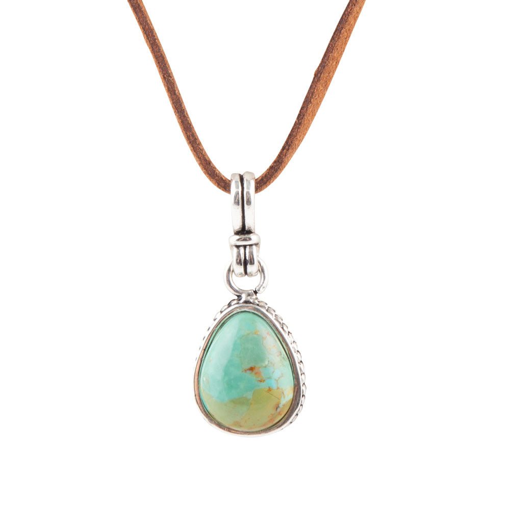 Basic Turquoise and Sterling Silver Pendant Leather Necklace | Necklaces | Wiccan Center