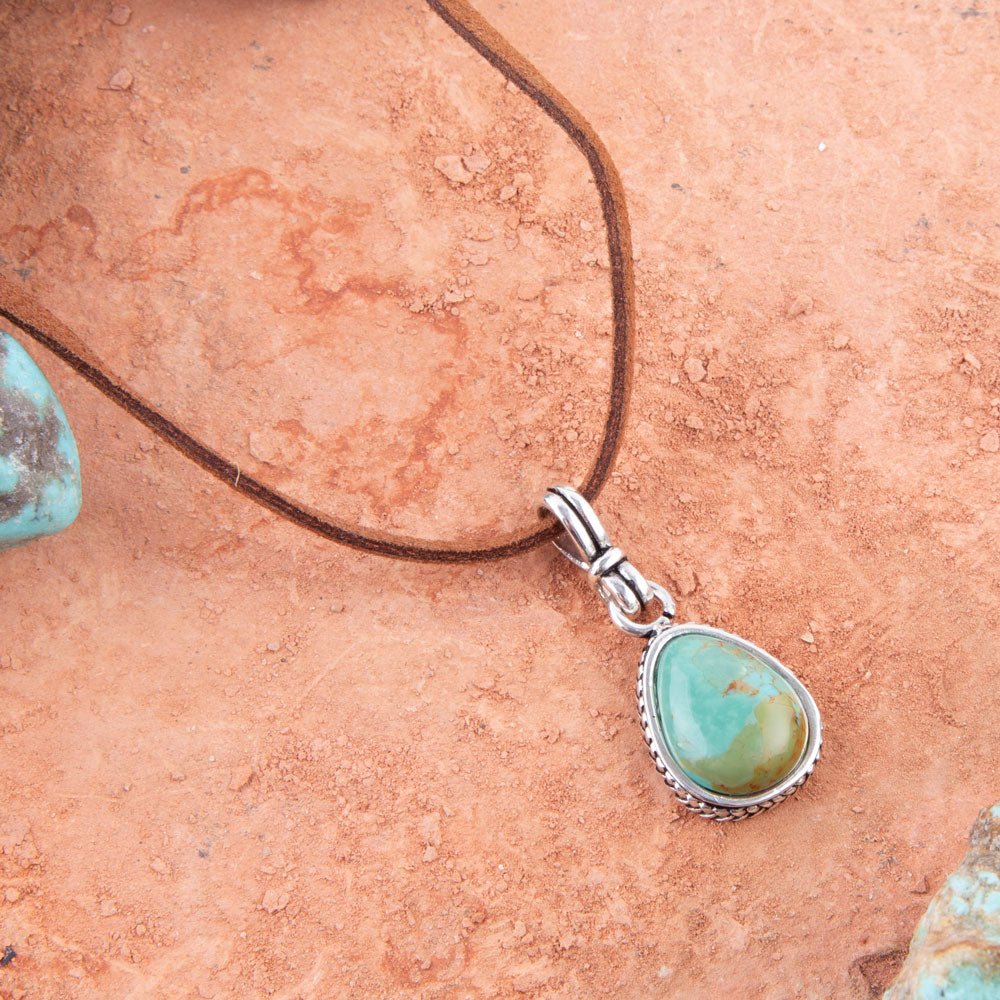 Basic Turquoise and Sterling Silver Pendant Leather Necklace | Necklaces | Wiccan Center