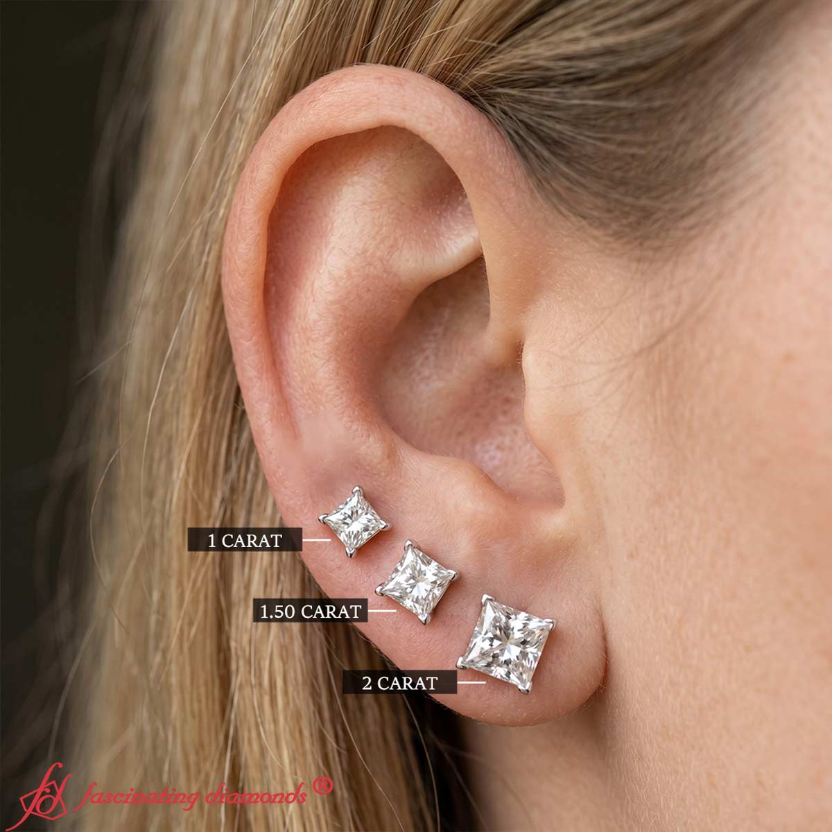 Princess Cut Diamond Solitaire Stud Earrings [IGI Certified]