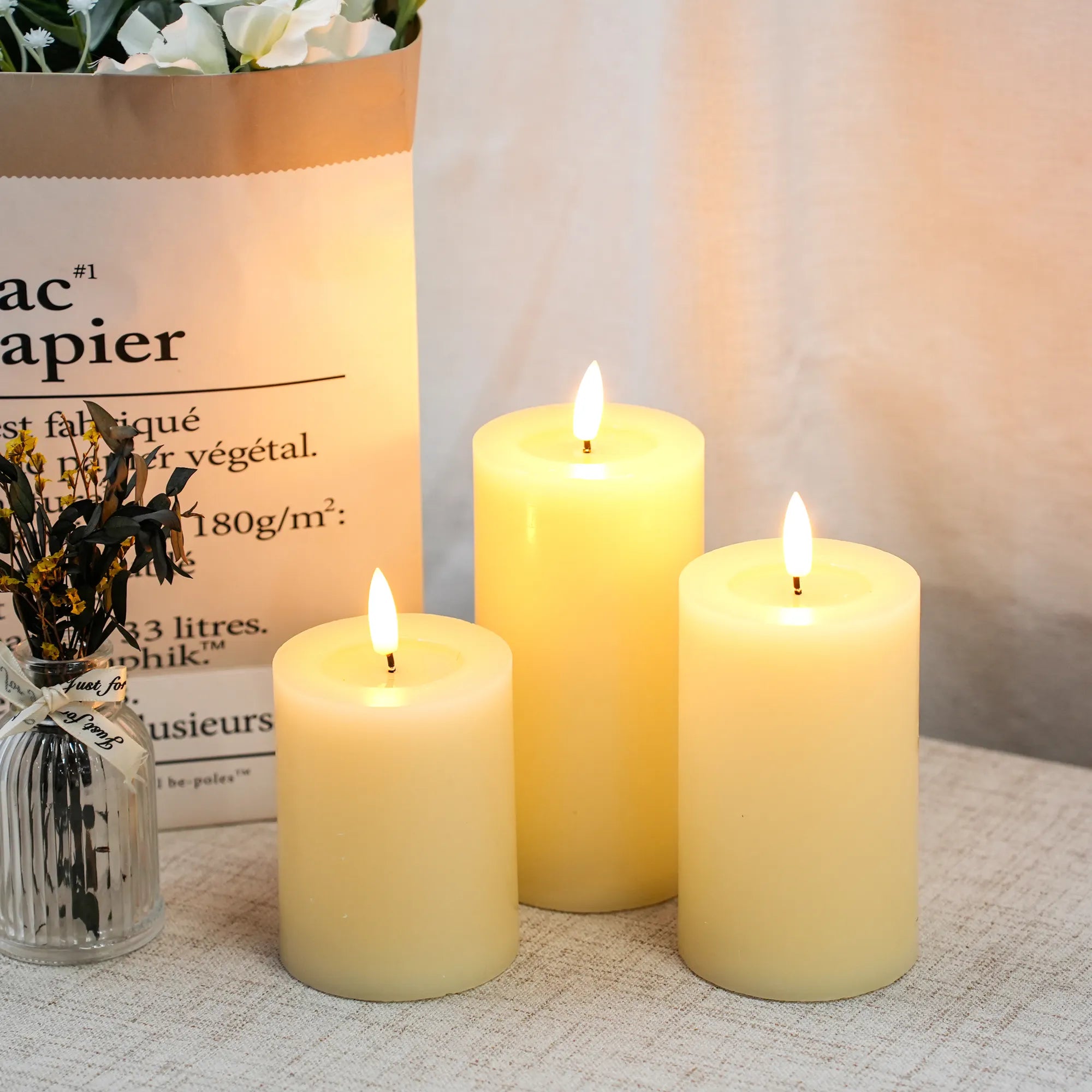 Set of 3 Flickering Flameless Candles Battery Operated | LED Candles | Wiccan Center