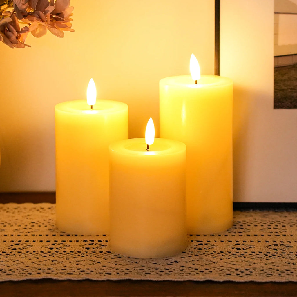 Set of 3 Flickering Flameless Candles Battery Operated | LED Candles | Wiccan Center