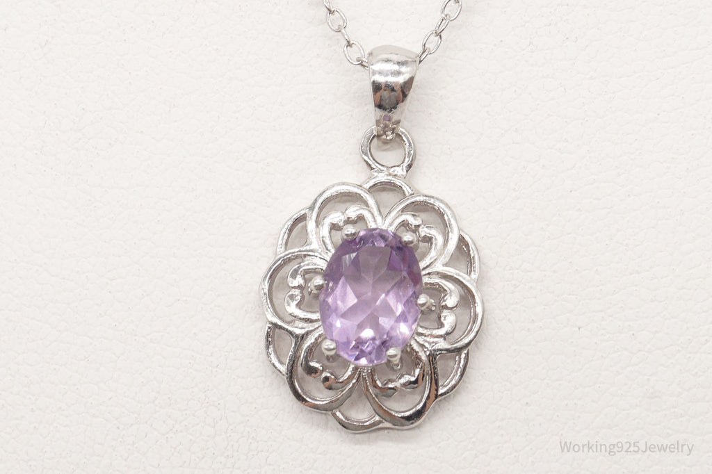 Vintage FAS Amethyst Flower Sterling Silver Chain Necklace | Jewelry > Necklaces > Pendants | Wiccan Center