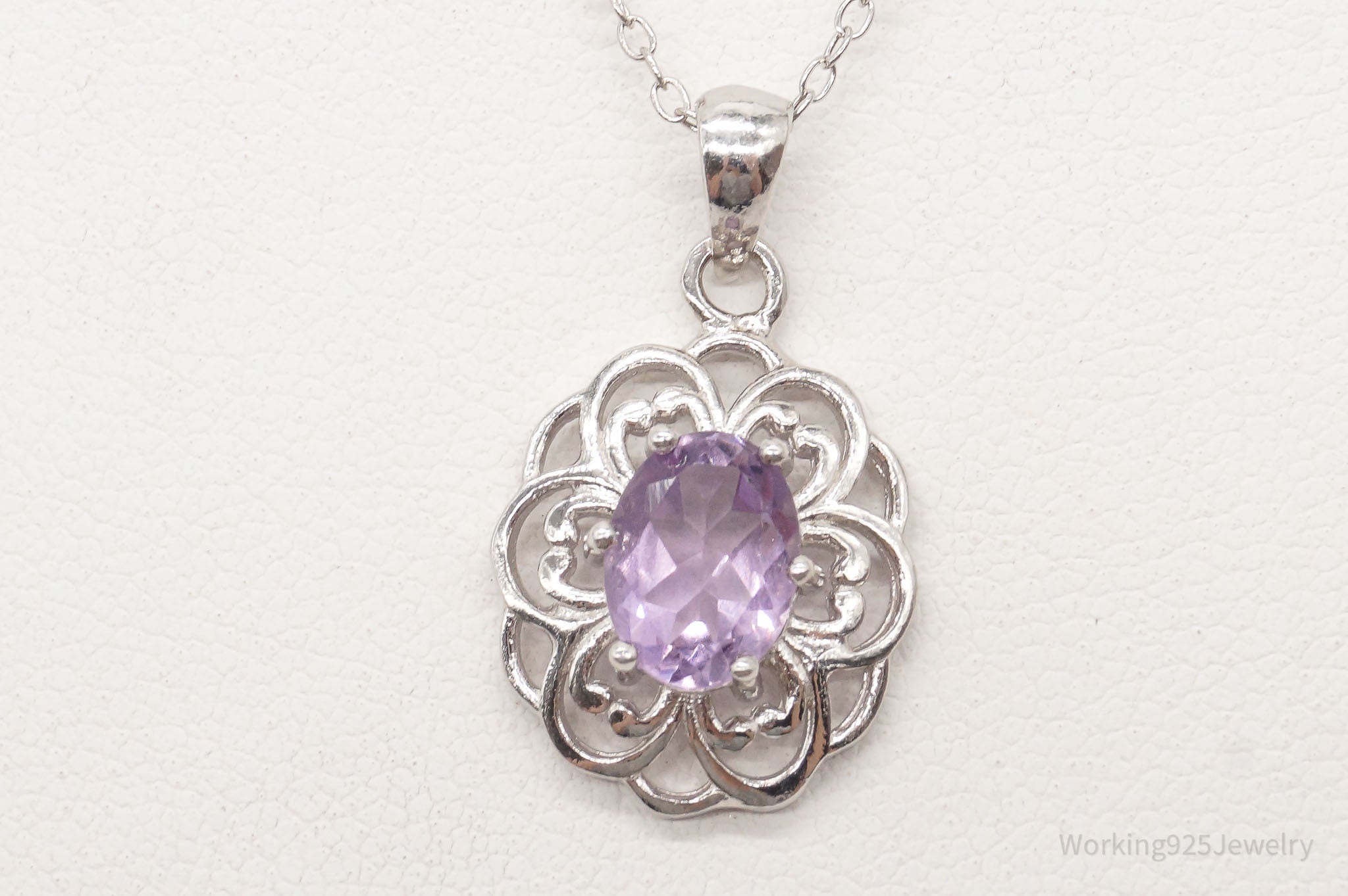 Vintage FAS Amethyst Flower Sterling Silver Chain Necklace | Jewelry > Necklaces > Pendants | Wiccan Center
