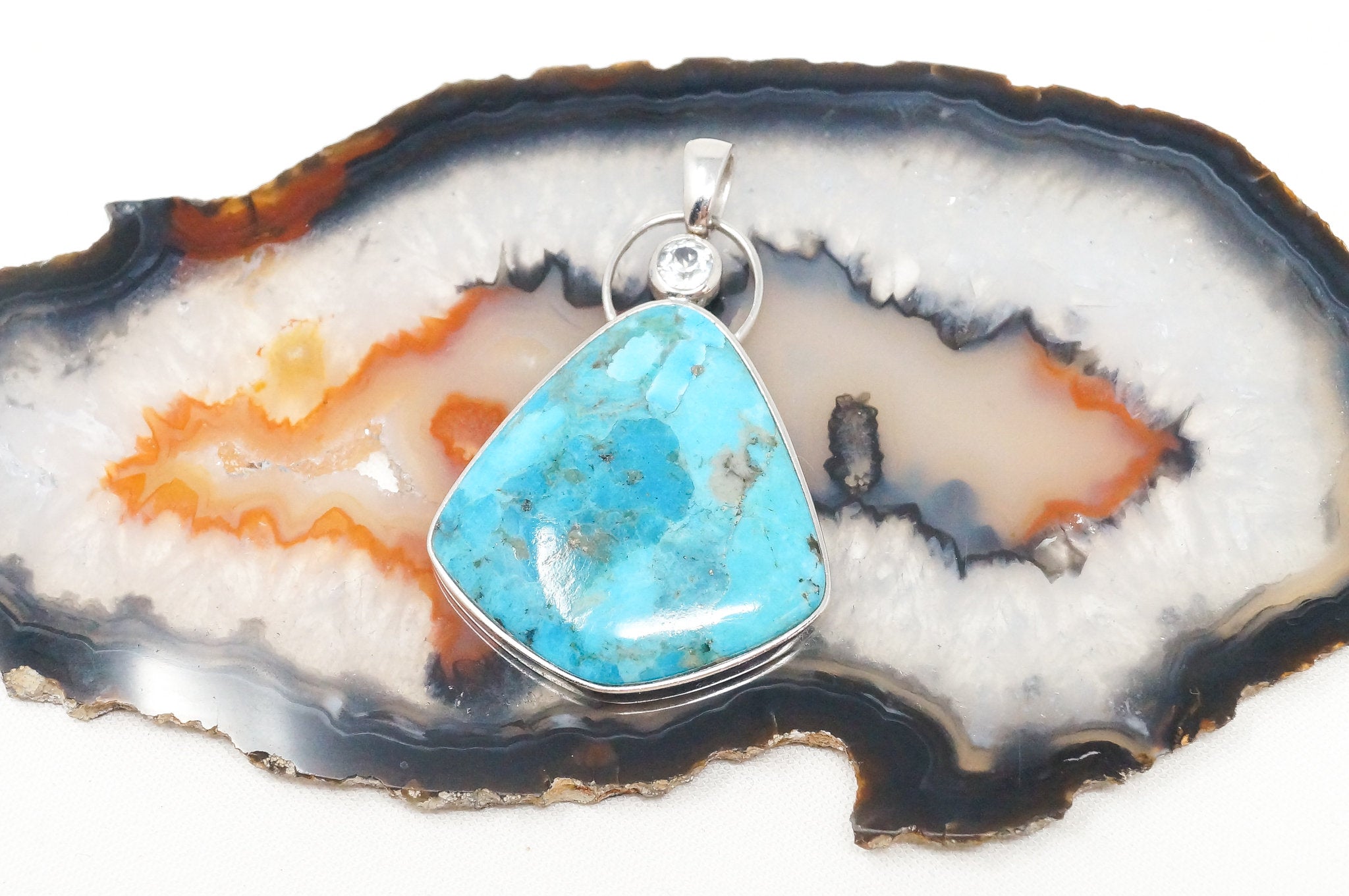 Vintage Southwest Style Mosaic Turquoise Cz Sterling Silver Necklace Pendant | Jewelry > Necklaces > Pendants | Wiccan Center