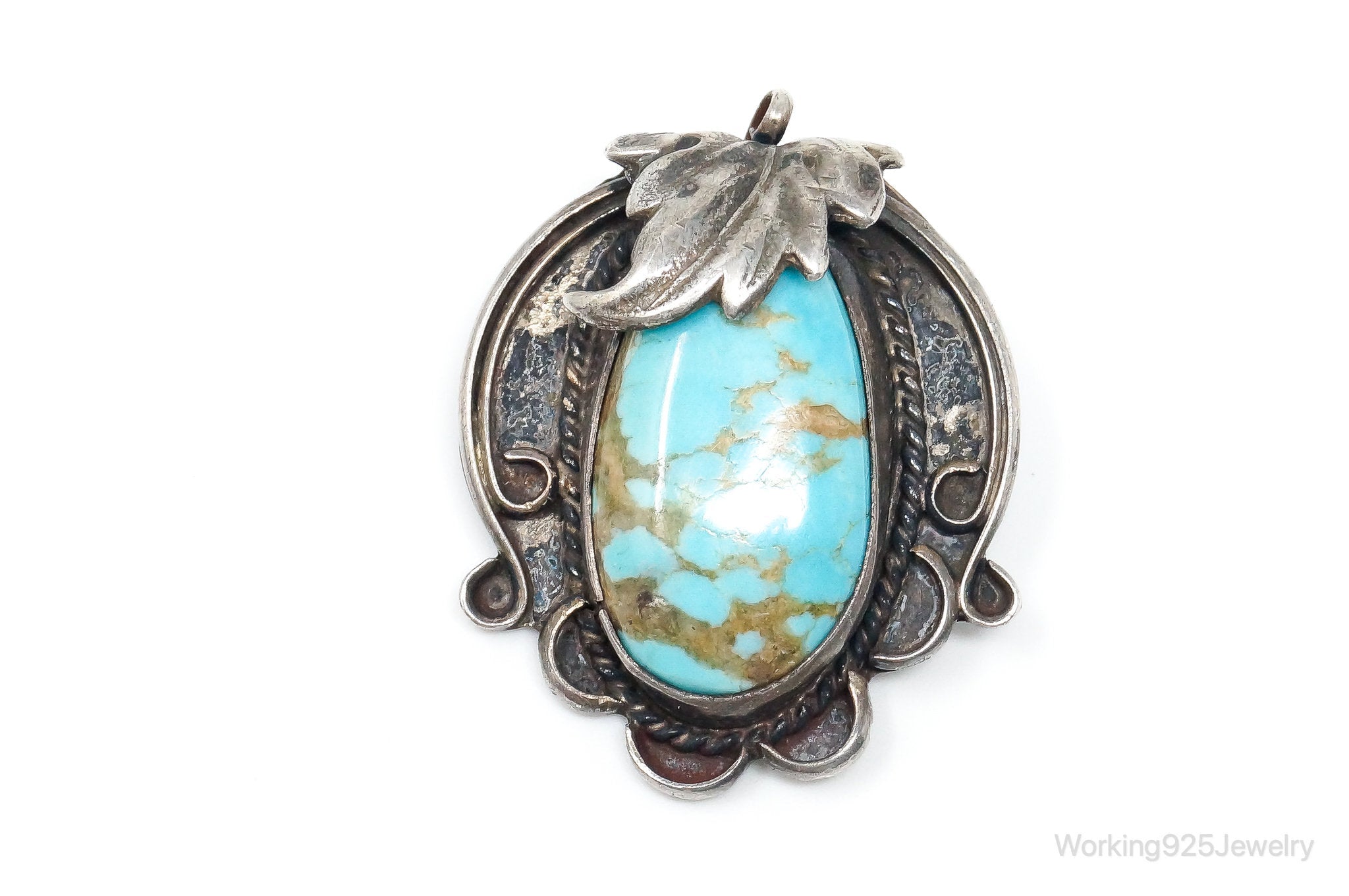 Vintage Native American Unsigned Turquoise Sterling Silver Pendant Brooch Pin | Jewelry > Necklaces > Pendants | Wiccan Center