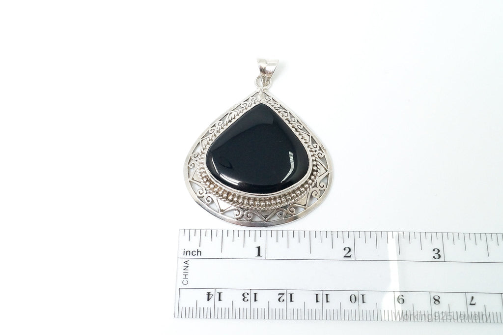 Large Vintage Black Onyx Bali Style Sterling Silver Necklace Pendant | Jewelry > Necklaces > Pendants | Wiccan Center