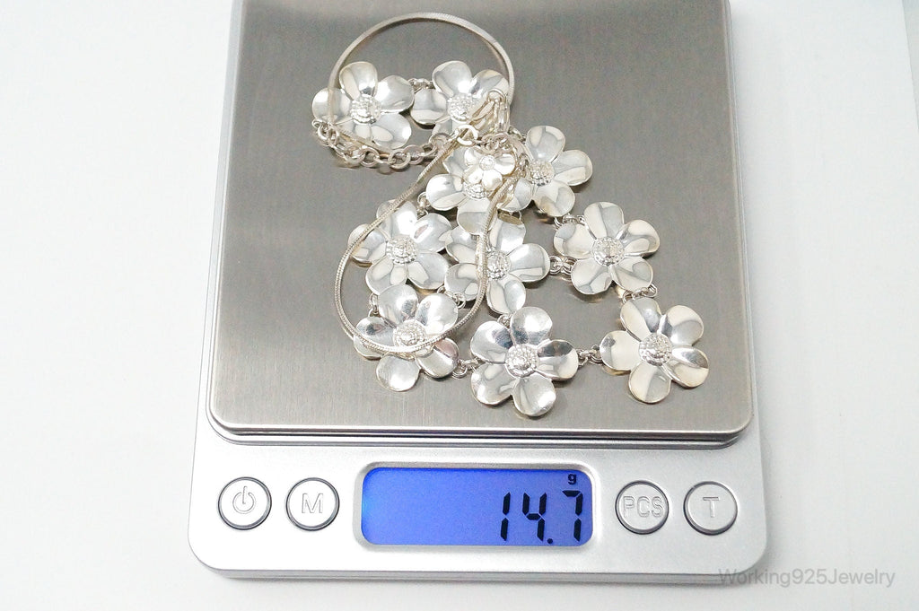 Vintage Italian Designer Paola Valentini Flowers Bib Sterling Silver Necklace | Jewelry > Necklaces > Pendants | Wiccan Center