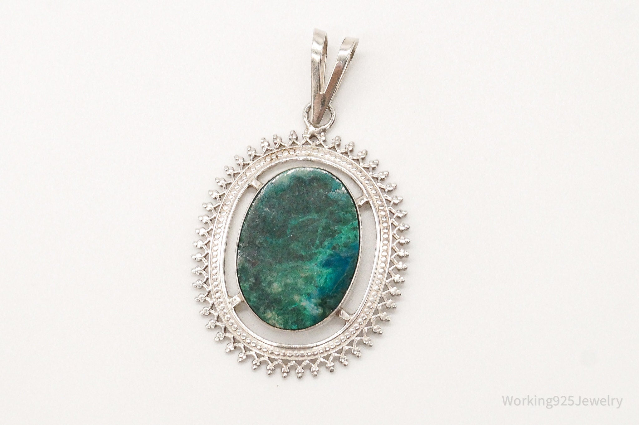 Vintage Large Chrysocolla Sterling Silver Pendant | Jewelry > Necklaces > Pendants | Wiccan Center