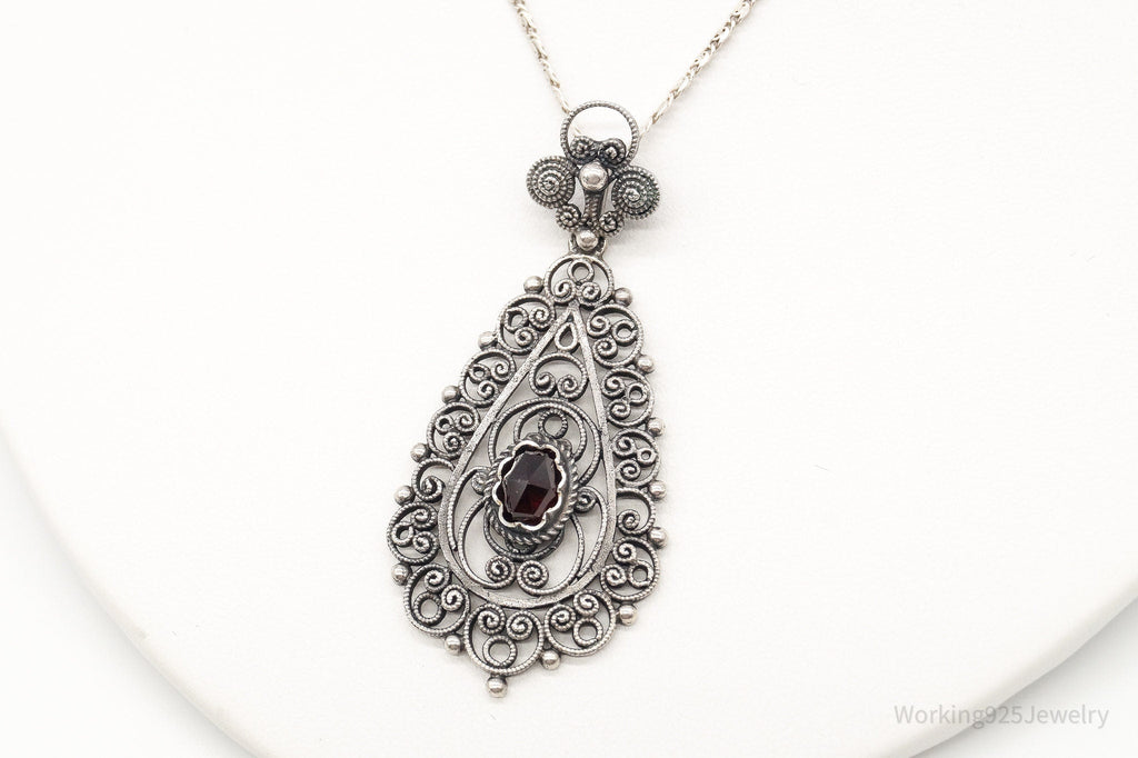 Vintage Garnet Filigree 835 Silver Necklace | Jewelry > Necklaces > Pendants | Wiccan Center