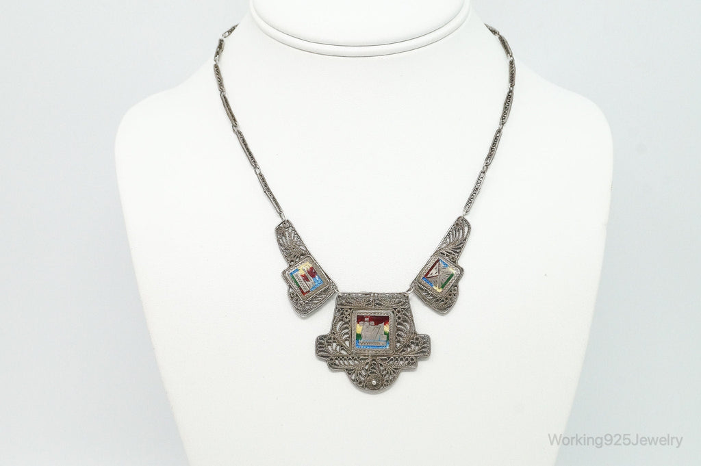 Vintage Enamel Filigree Sterling Silver Necklace | Jewelry > Necklaces > Pendants | Wiccan Center
