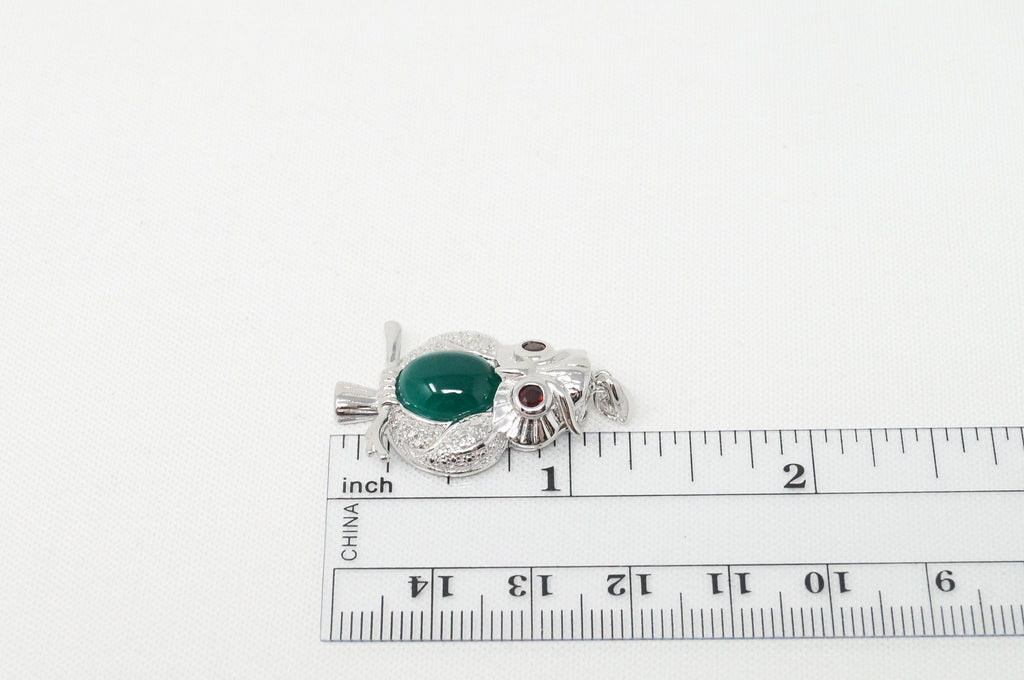 Vintage Green Chalcedony Garnet Wise Owl Sterling Silver Pendant Necklace | Jewelry > Necklaces > Pendants | Wiccan Center