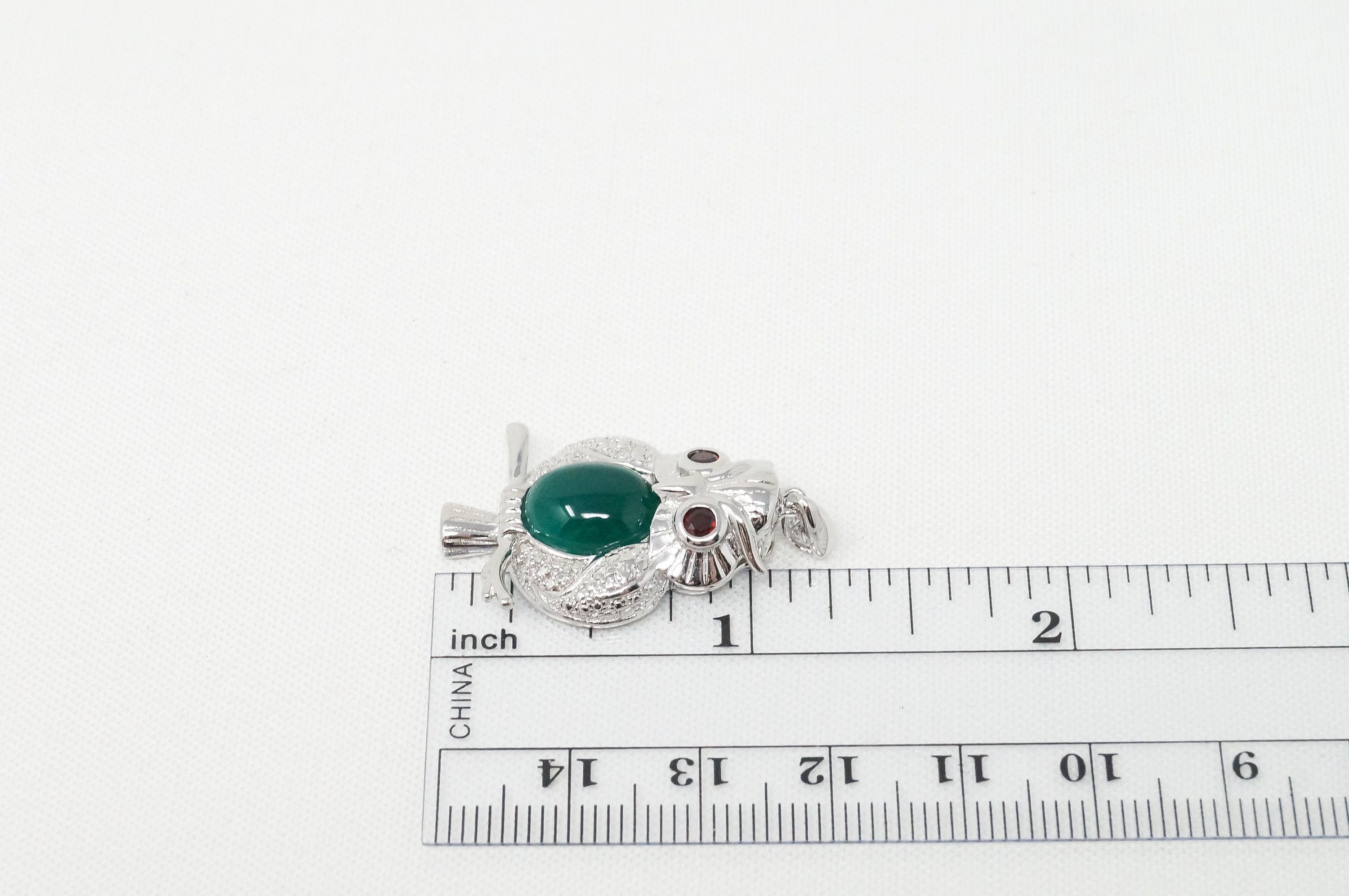 Vintage Green Chalcedony Garnet Wise Owl Sterling Silver Pendant Necklace | Jewelry > Necklaces > Pendants | Wiccan Center