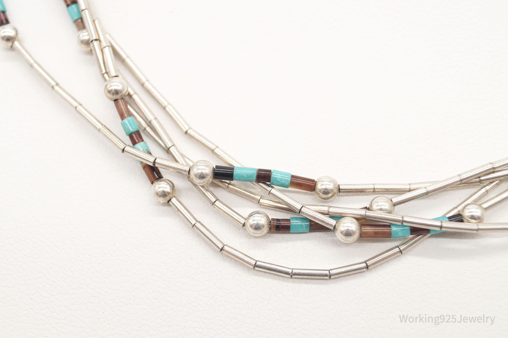 Vintage Native American Multi Gemstone Bead Sterling Silver Chain Necklace | Jewelry > Necklaces | Wiccan Center
