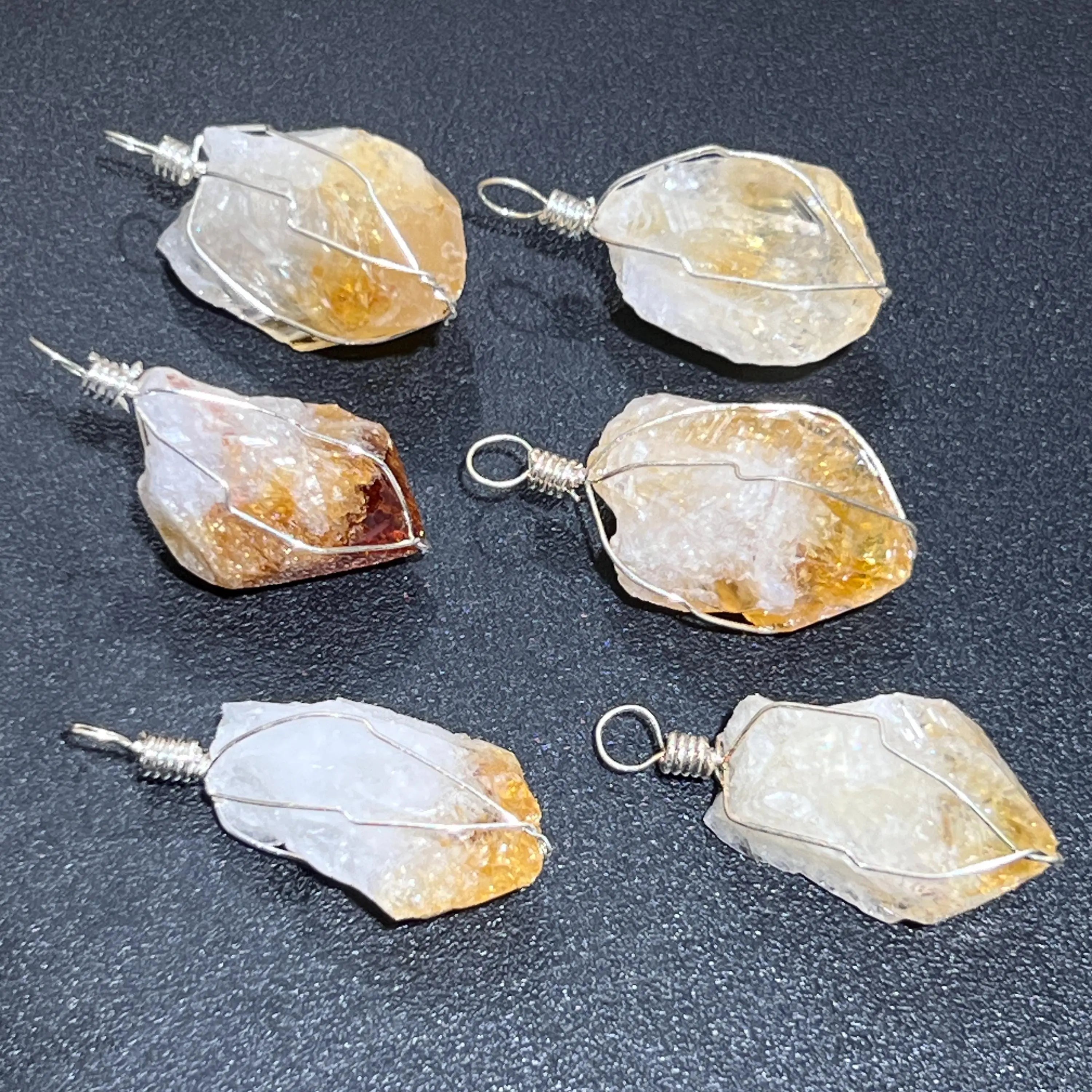 Raw Citrine Crystal Point Pendant (Silver Plated Wire Wrapped) | Craft Supplies & Tools > Beads, Gems & Cabochons > Charms & Pendants > Pendants | Wiccan Center