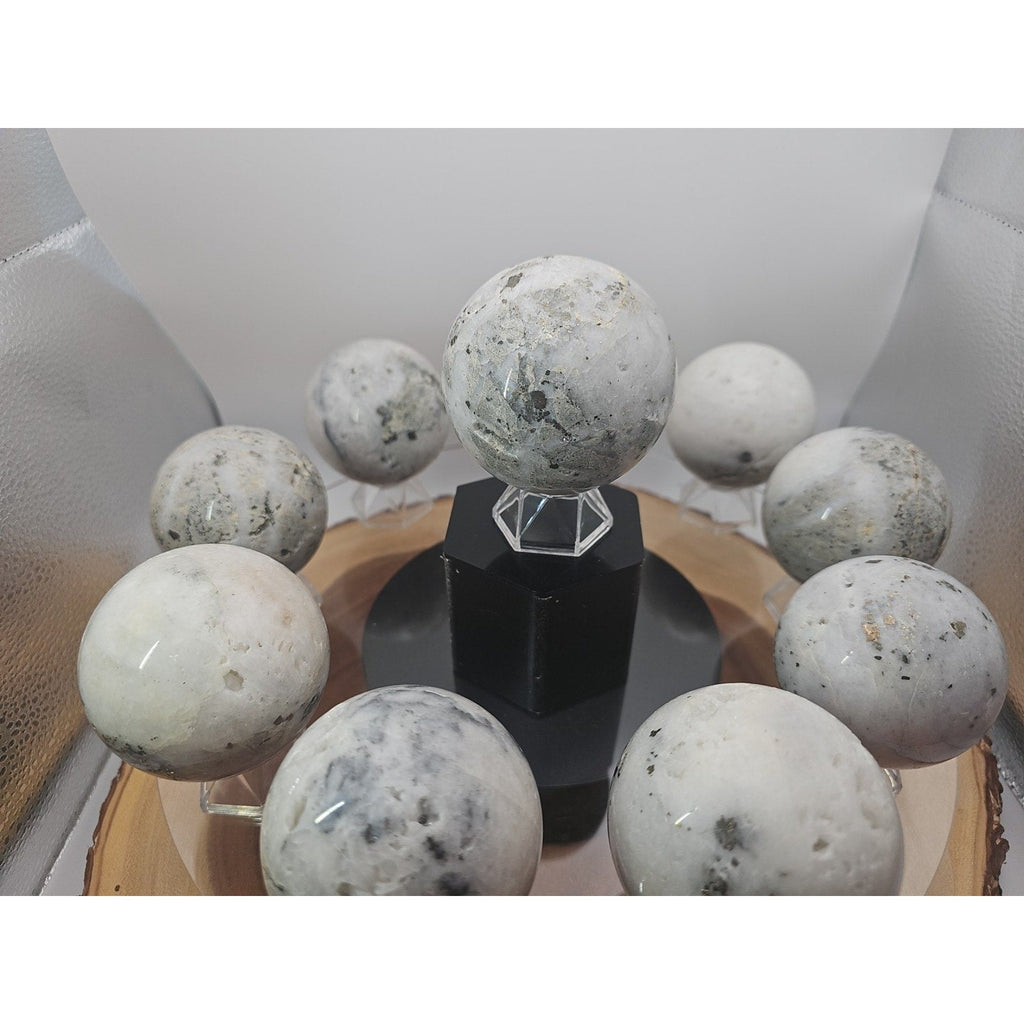 1 Each Natural Golden Pyrite & Jasper Crystal Sphere Ball Polished 55mm + | Crystal Spheres & Eggs | Wiccan Center