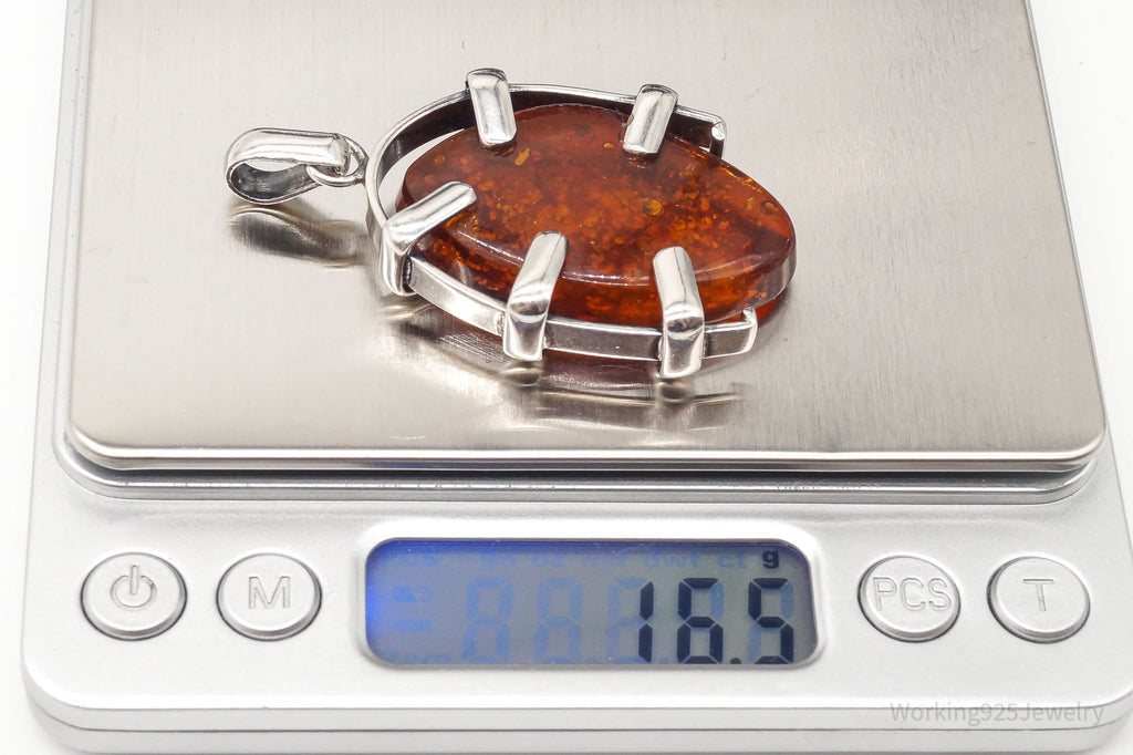 Large Vintage Amber Modernist Silver Necklace Pendant | Jewelry > Necklaces > Pendants | Wiccan Center