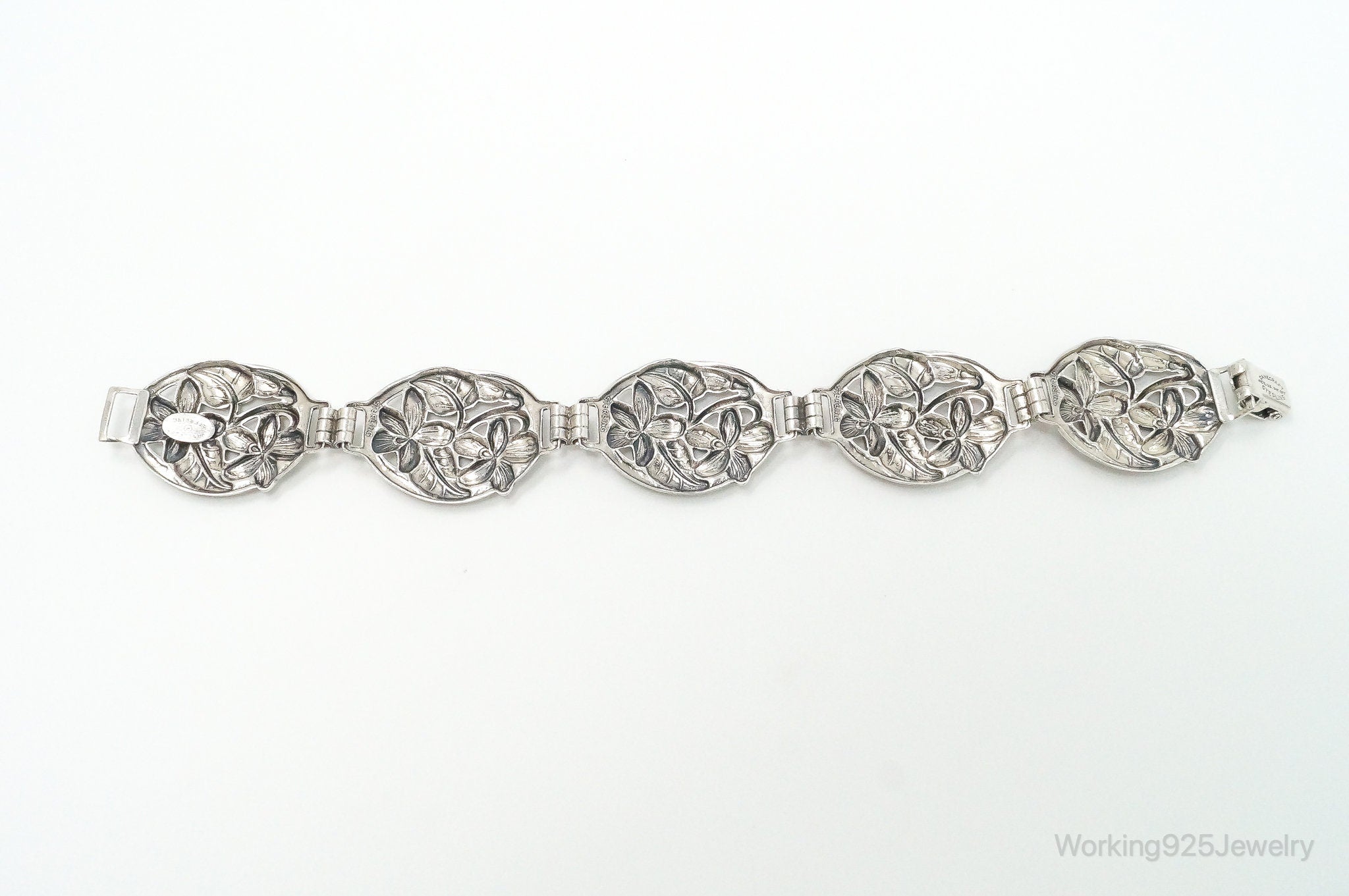 Vintage Designer Danecraft Floral Panels Sterling Silver Bracelet | Jewelry > Bracelets | Wiccan Center