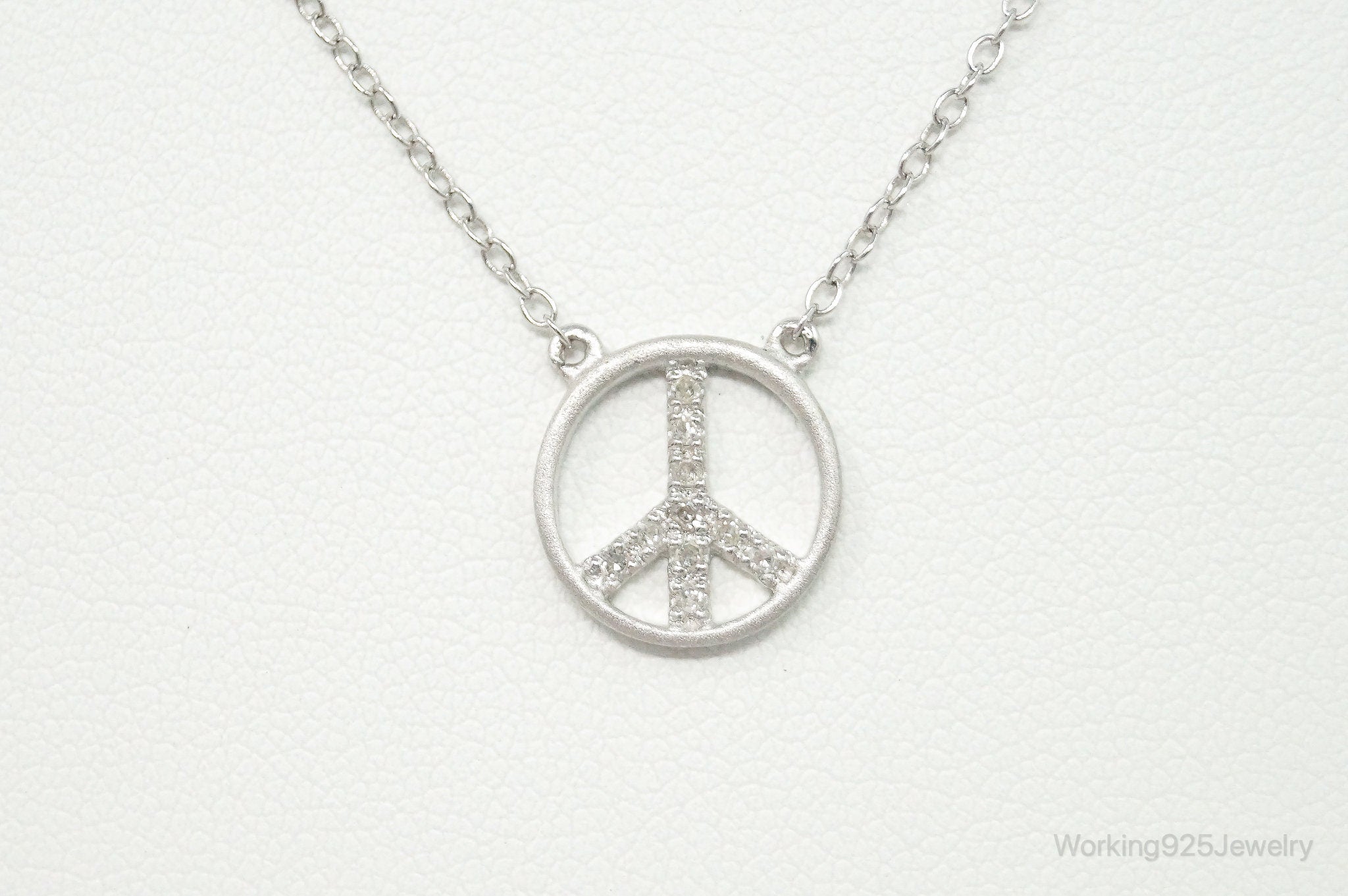Vintage Cubic Zirconia Peace Sign Sterling Silver Necklace | Jewelry > Necklaces > Pendants | Wiccan Center