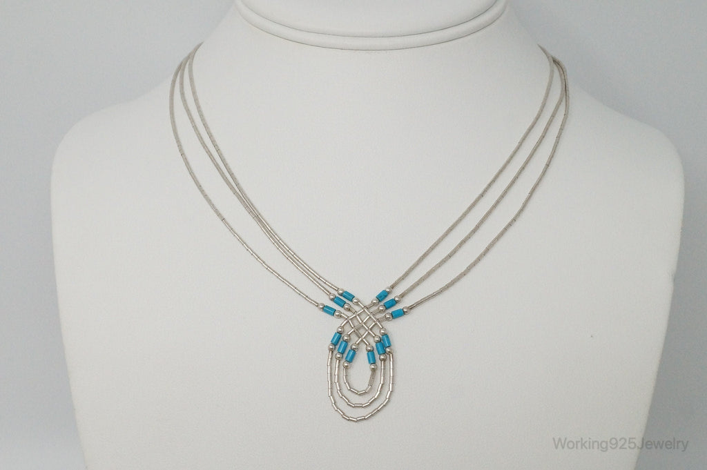 Vintage Native American Unsigned Turquoise Sterling Silver Bead Necklace | Jewelry > Necklaces > Pendants | Wiccan Center