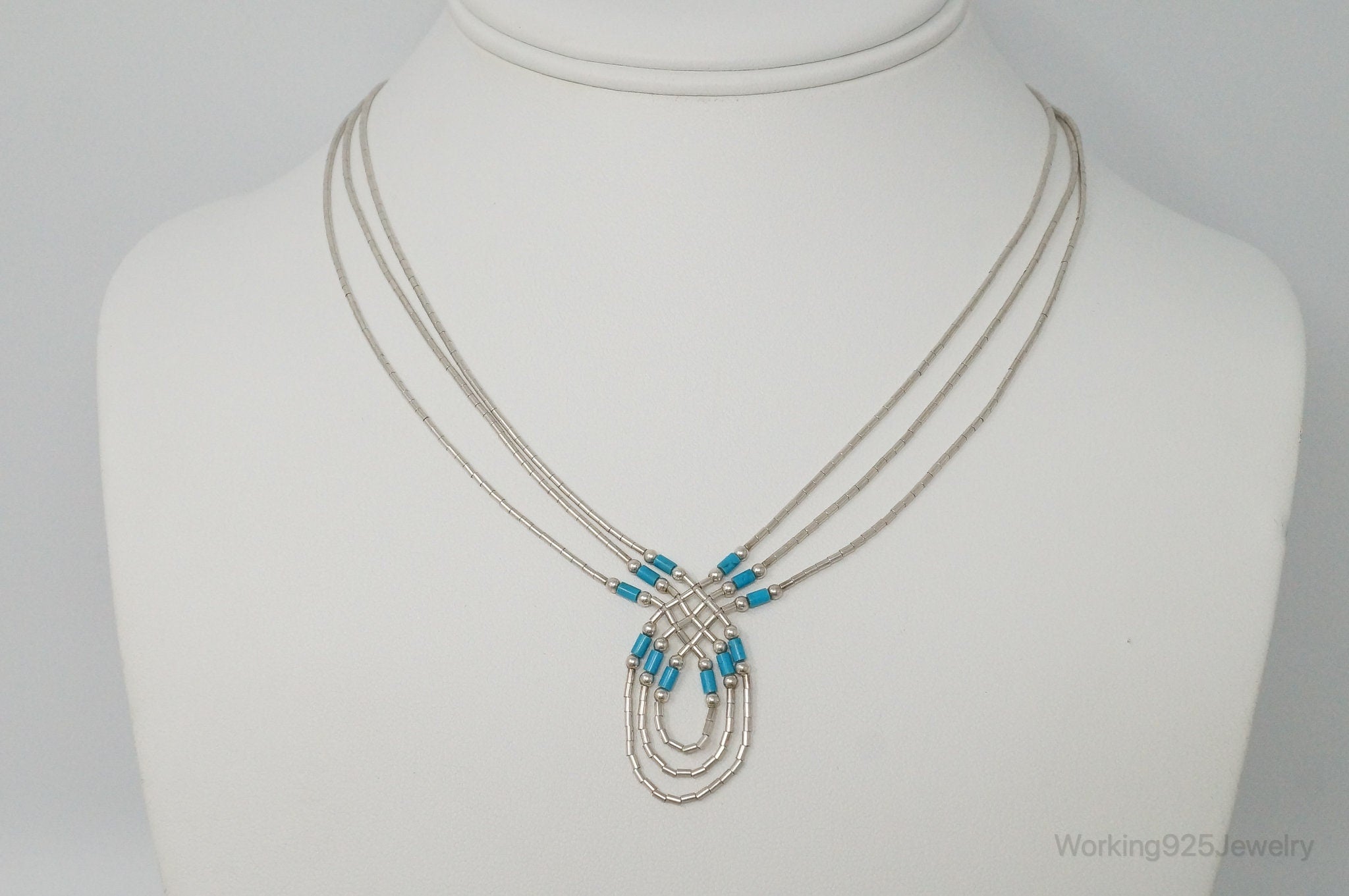 Vintage Native American Unsigned Turquoise Sterling Silver Bead Necklace | Jewelry > Necklaces > Pendants | Wiccan Center