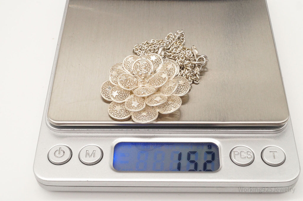 Vintage Large Filigree Flower Star Petals Silver Chain Necklace | Jewelry > Necklaces > Pendants | Wiccan Center