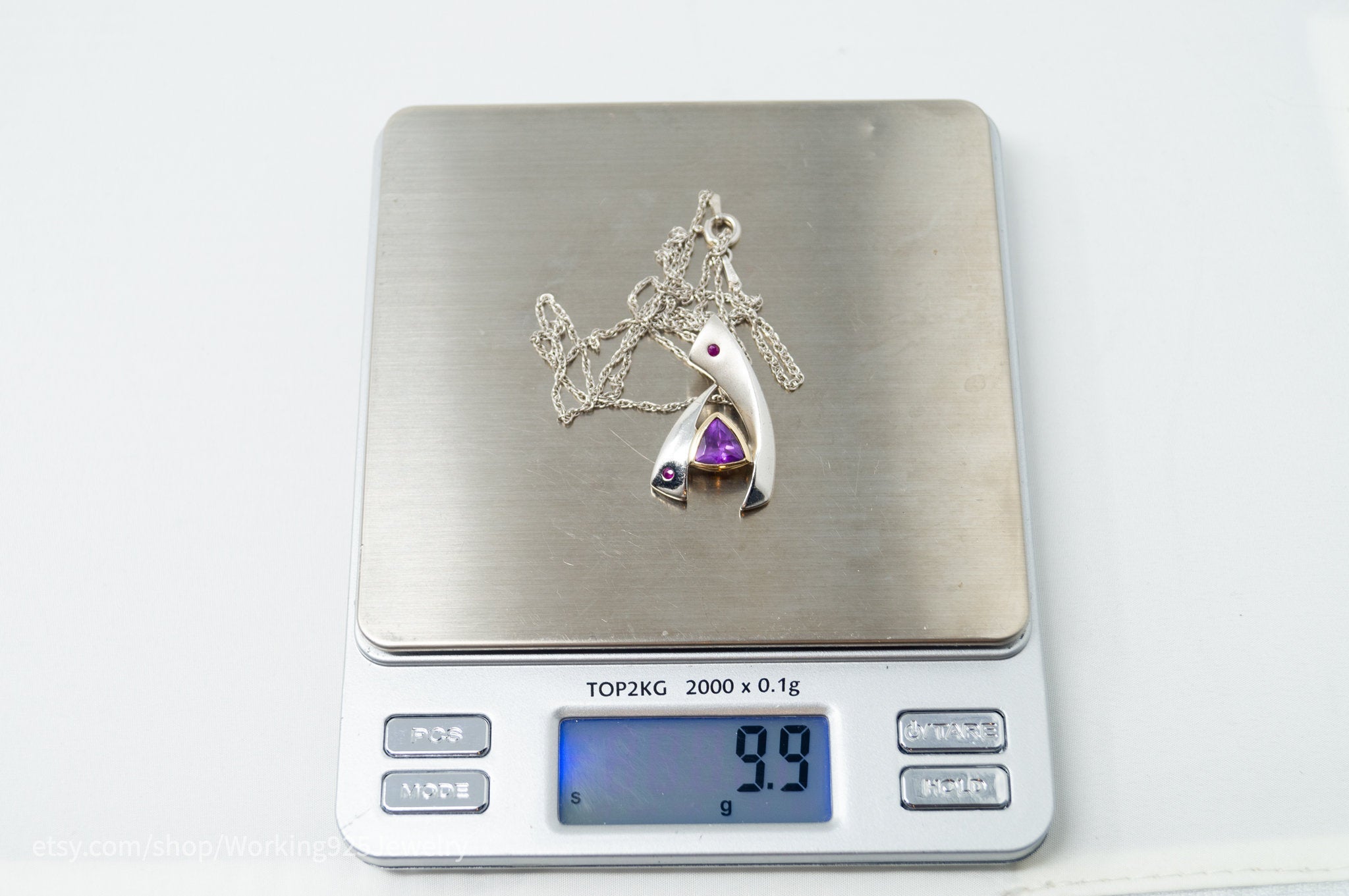 Vintage Designer 14K Gold Amethyst Ruby Art Deco Sterling Silver Necklace | Jewelry > Necklaces > Pendants | Wiccan Center