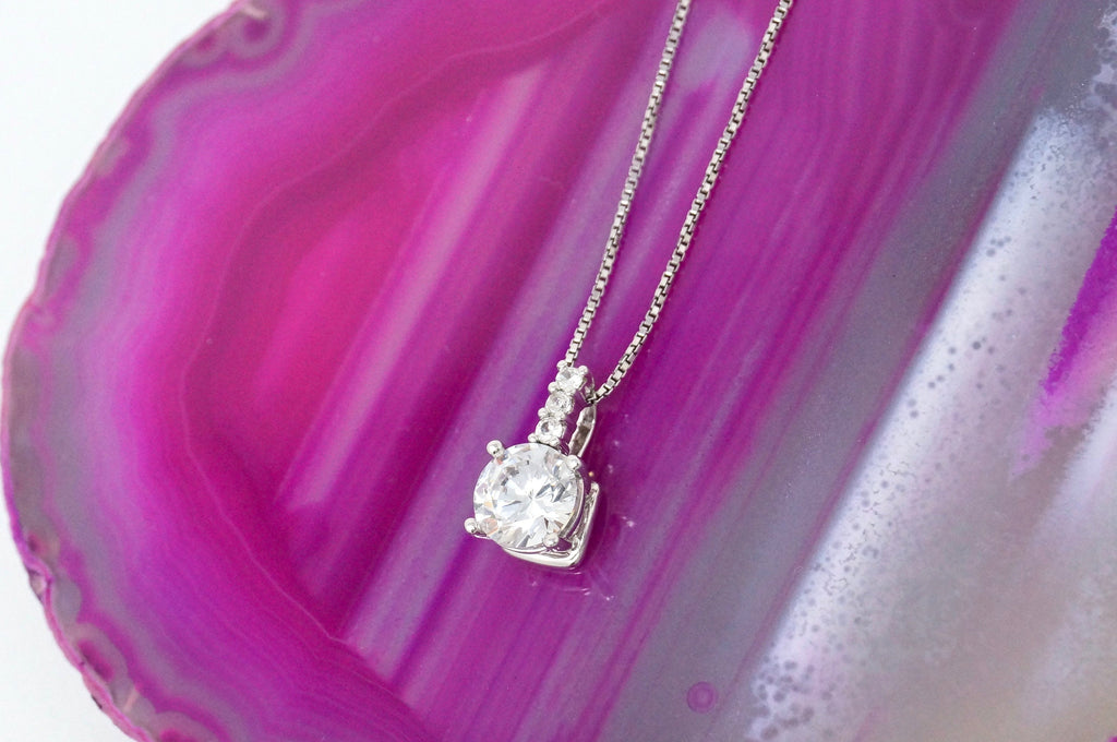 Lovely Large Simulated Diamond Sweetheart Necklace Sterling Silver 16" | Jewelry > Necklaces > Pendants | Wiccan Center