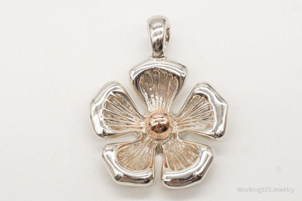 Vintage Large Espo 14K Gold Sterling Silver Quote Flower Pendant | Jewelry > Necklaces > Pendants | Wiccan Center