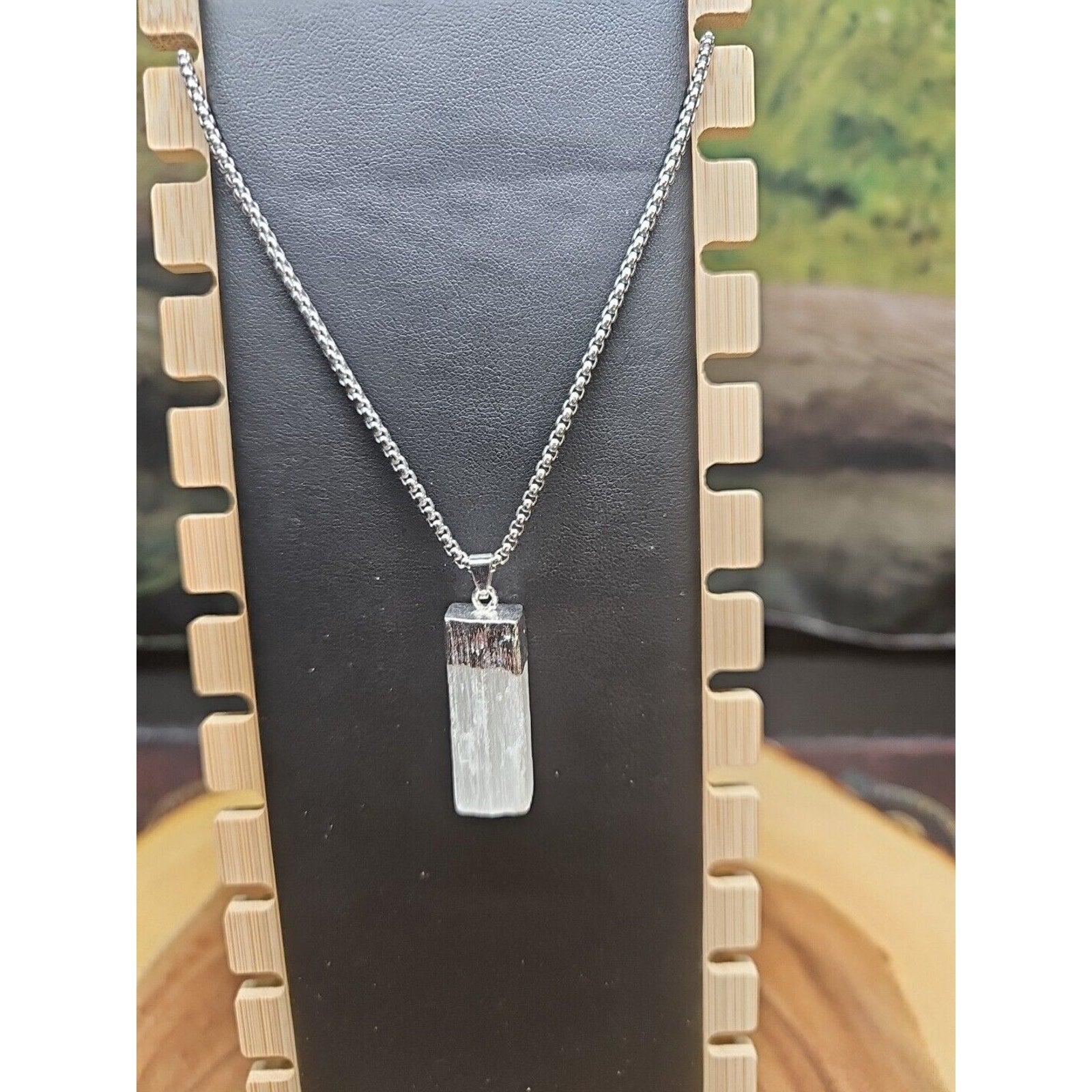 Hexagon Selenite Crystal Necklace - 18in Stainless Steel Chain | CrystalCloud Company