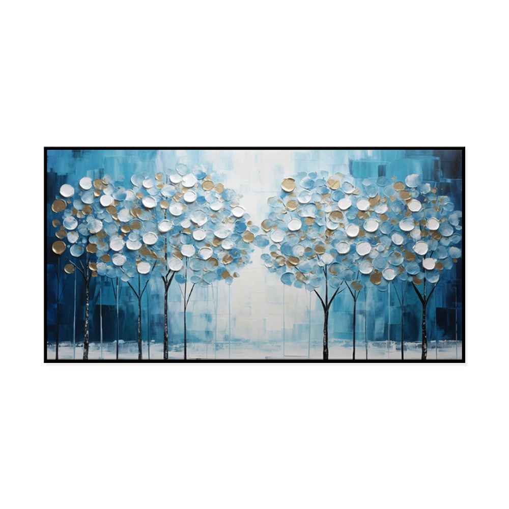 Abstract Blue Tree Of Life Canvas Hand-Painted Oil Painting Modern Lucky Fortune Tree Large Size Boho Home Decor