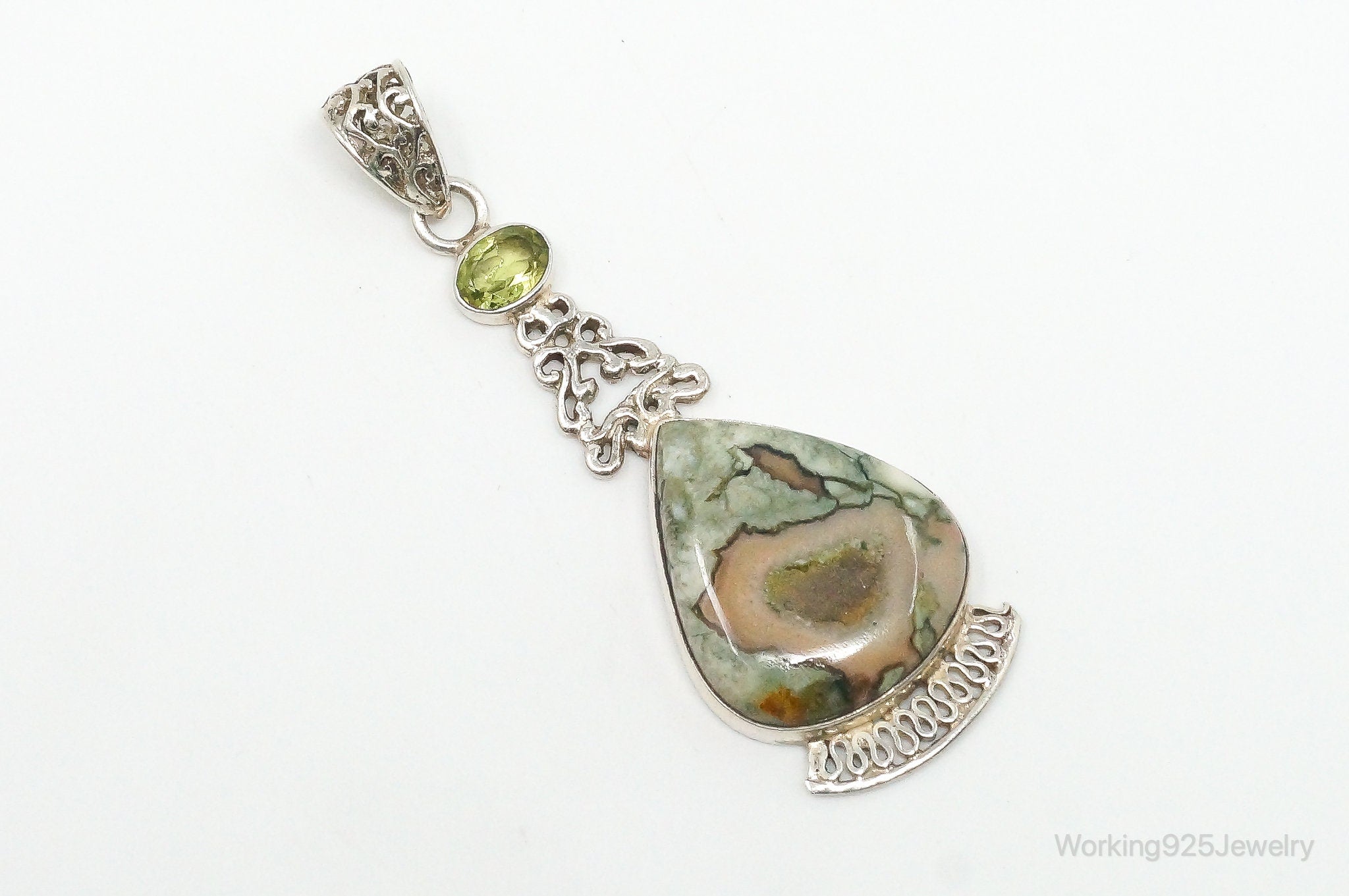Vintage Large Jasper Peridot Sterling Silver Necklace Pendant | Jewelry > Necklaces > Pendants | Wiccan Center