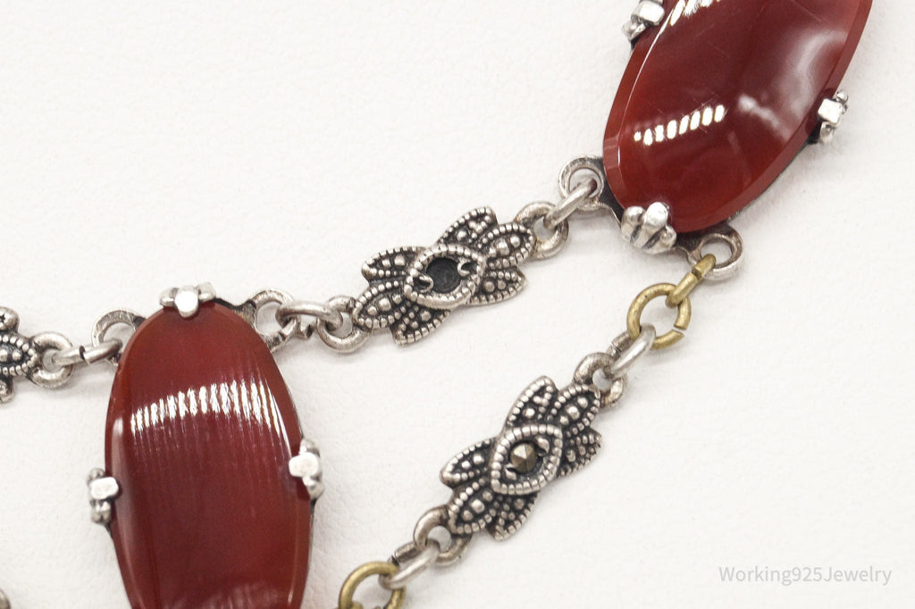 Antique Carnelian Marcasite Sterling Silver Necklace | Jewelry > Necklaces > Pendants | Wiccan Center