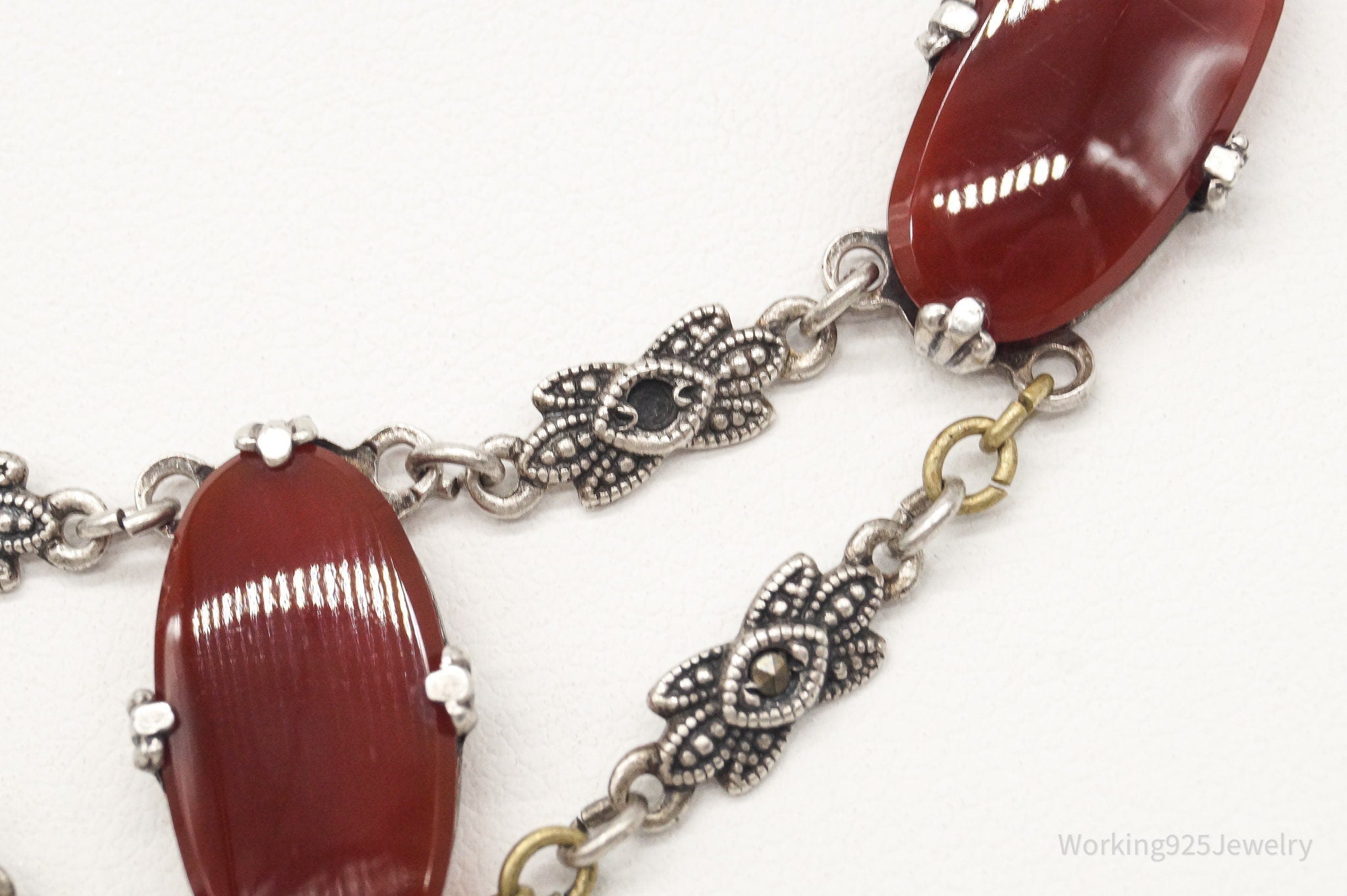 Antique Carnelian Marcasite Sterling Silver Necklace | Jewelry > Necklaces > Pendants | Wiccan Center