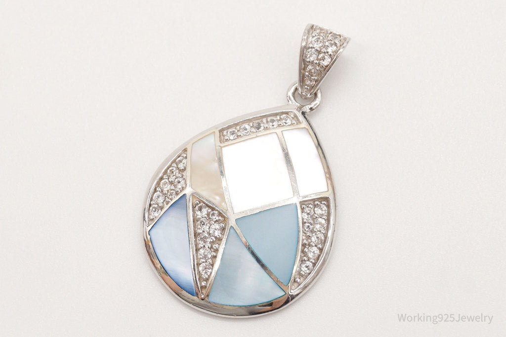 Large Vintage Mother Of Pearl Cubic Zirconia Sterling Silver Pendant | Jewelry > Necklaces > Pendants | Wiccan Center