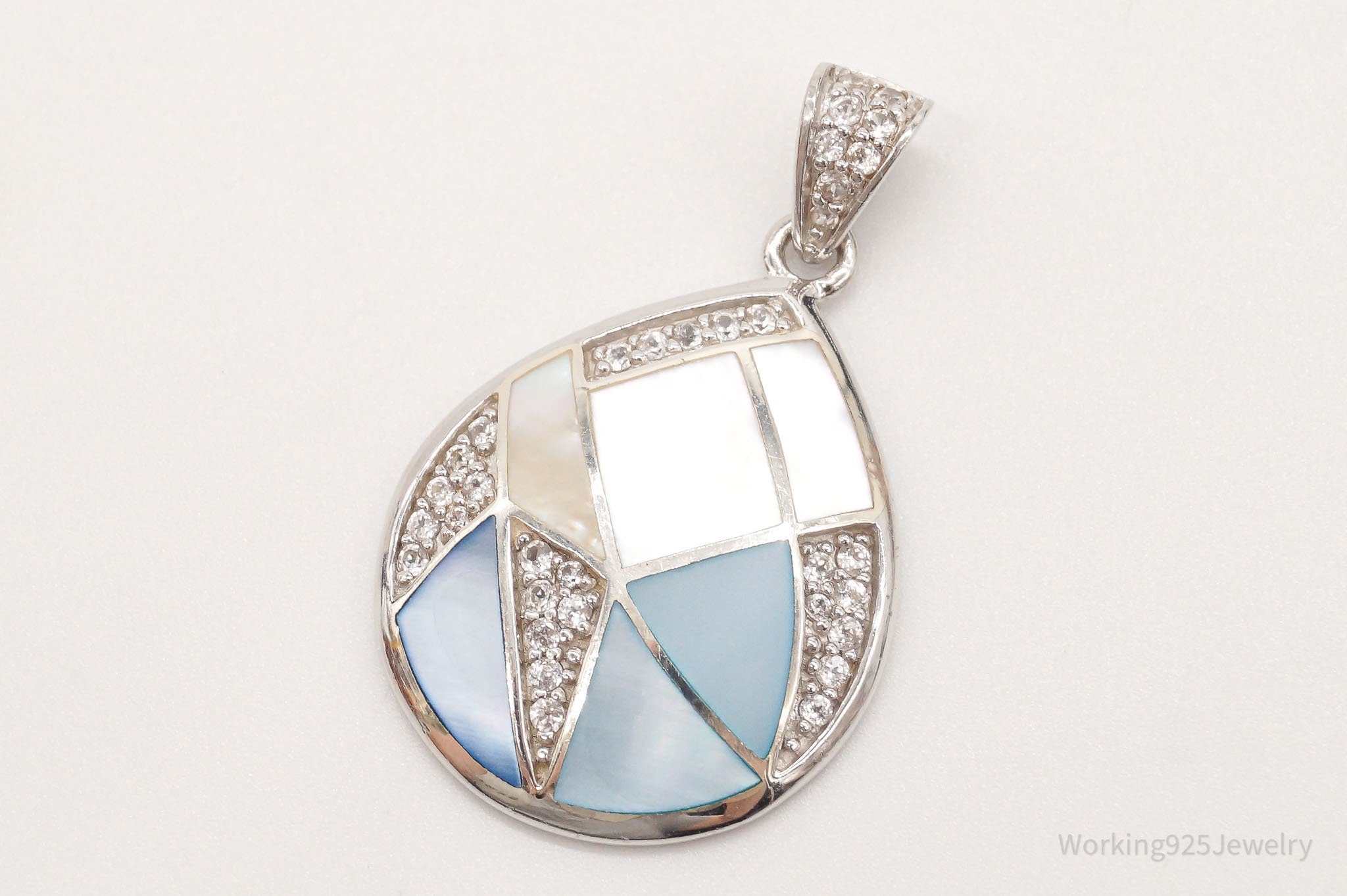 Large Vintage Mother Of Pearl Cubic Zirconia Sterling Silver Pendant | Jewelry > Necklaces > Pendants | Wiccan Center