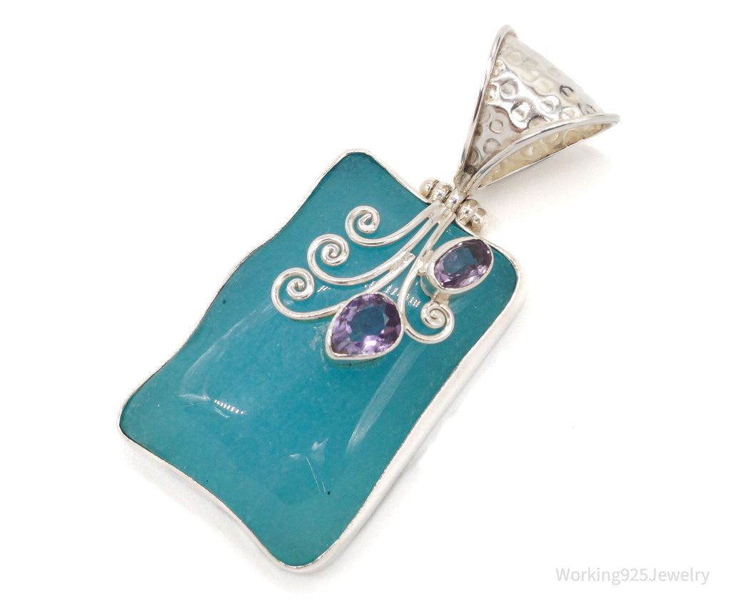 Large Vintage Blue Stone Amethyst Sterling Silver Necklace Pendant | Jewelry > Necklaces > Pendants | Wiccan Center