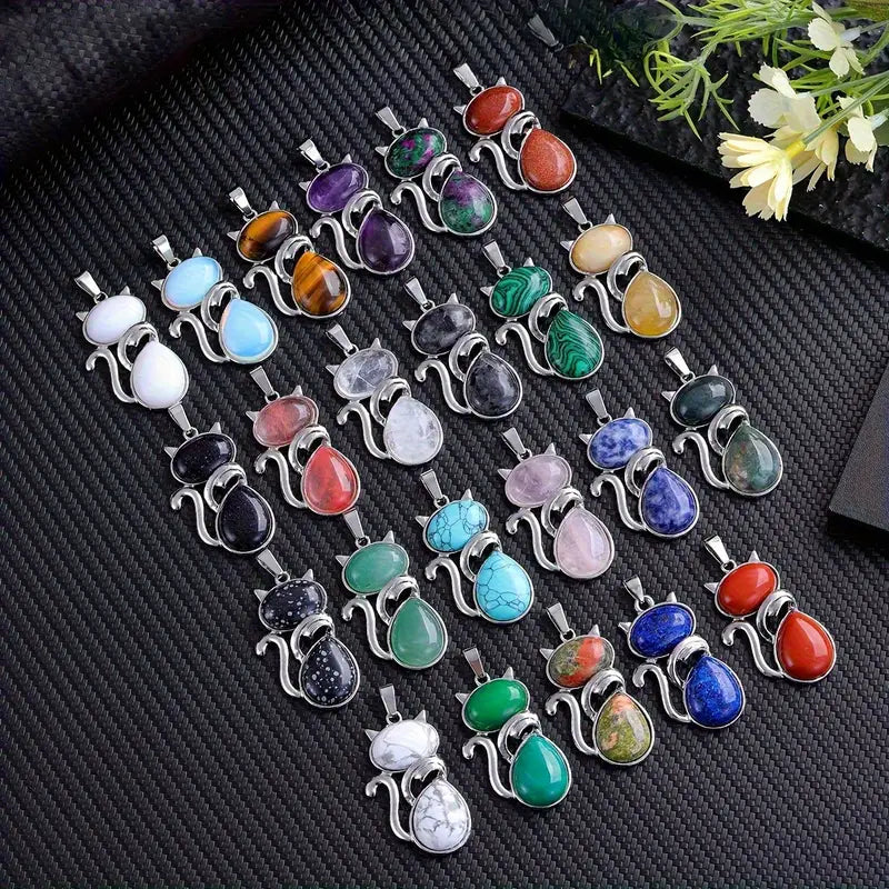 Assorted Gemstone Cat - Necklace | Jewelry-Necklace | Wiccan Center