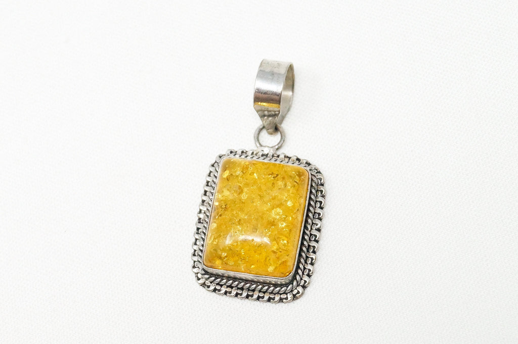 Large Vintage Amber Modernist Sterling Silver Necklace Pendant | Jewelry > Necklaces > Pendants | Wiccan Center