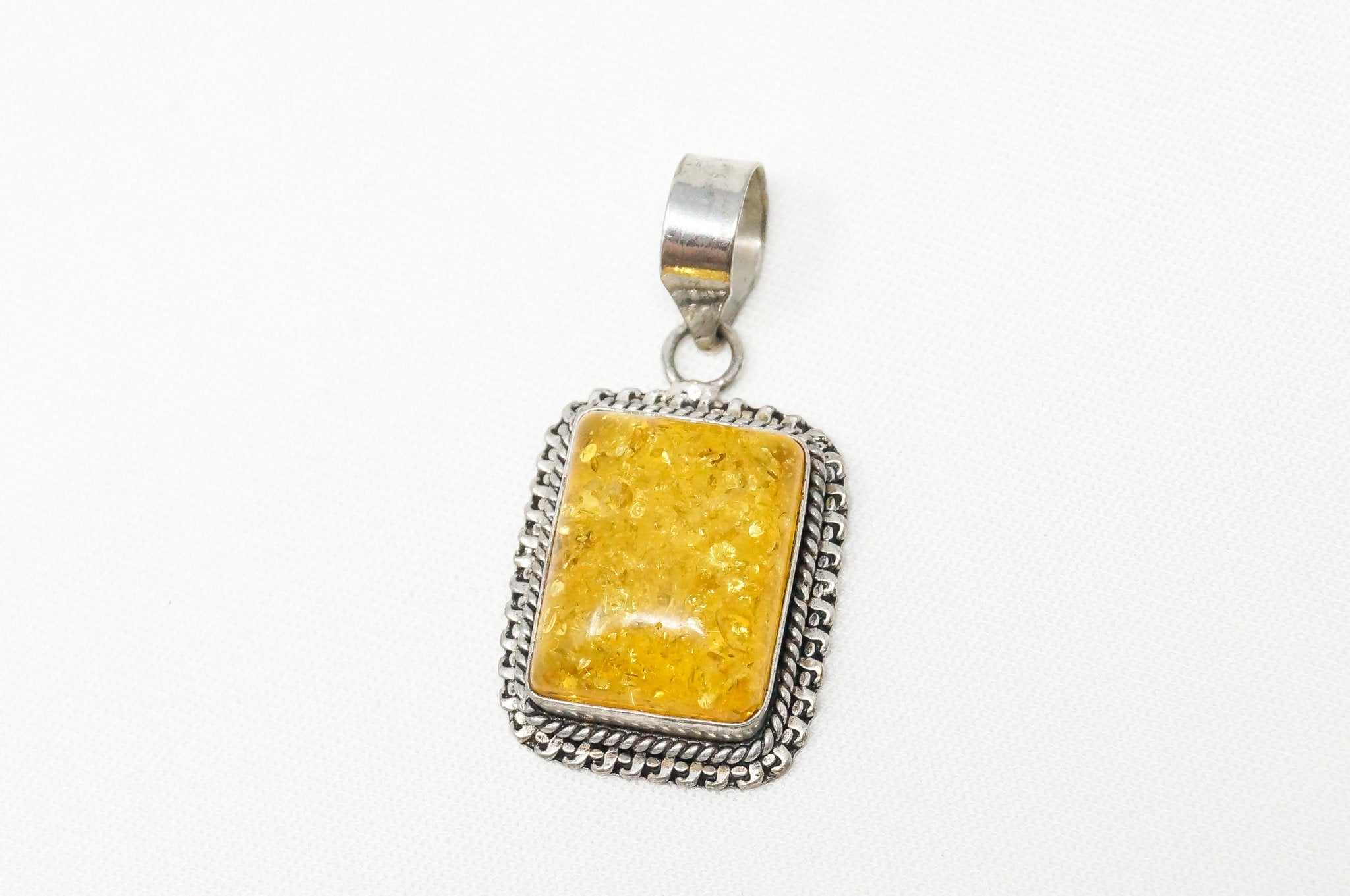 Large Vintage Amber Modernist Sterling Silver Necklace Pendant | Jewelry > Necklaces > Pendants | Wiccan Center