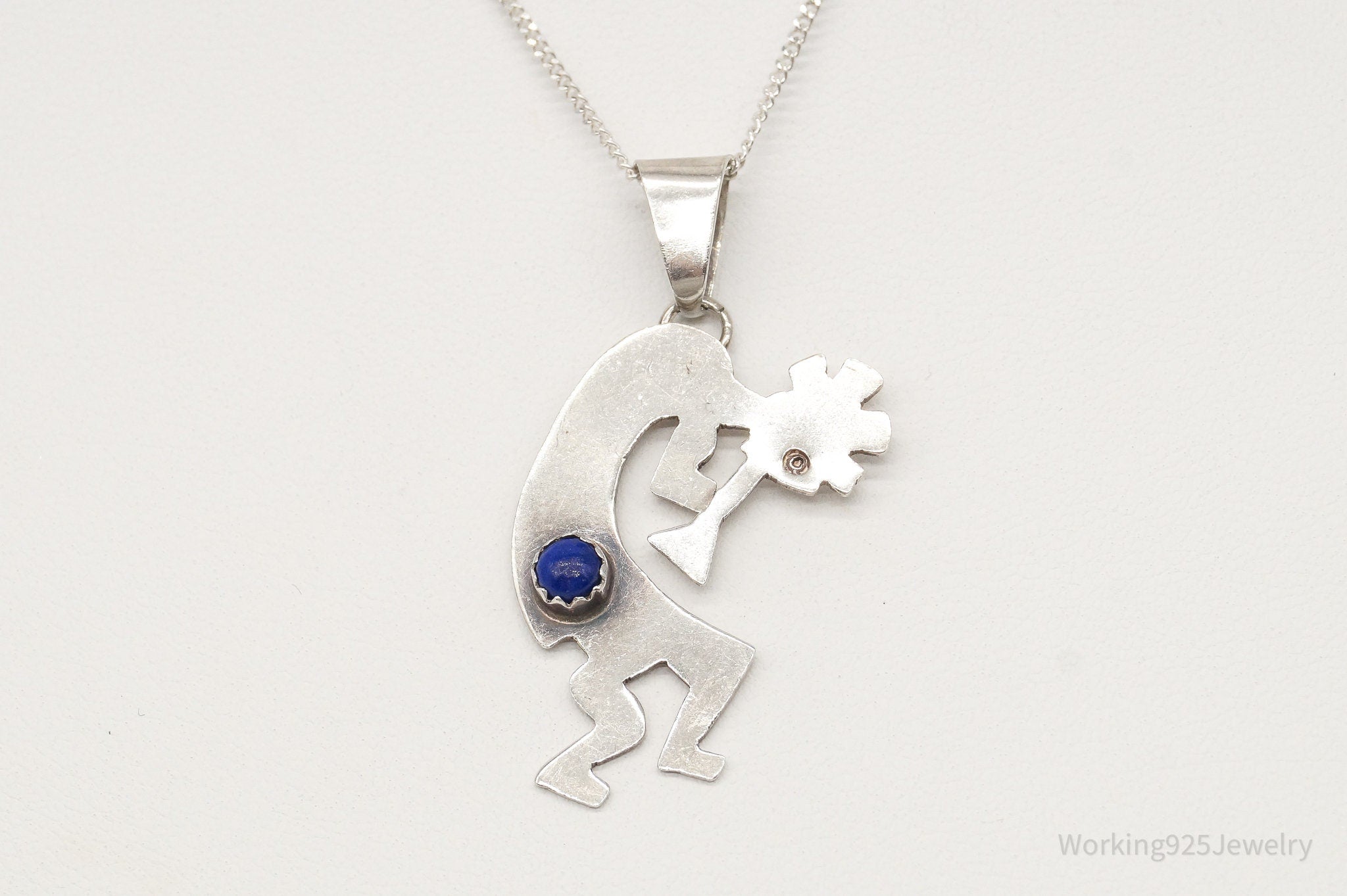 Vintage Native America Lapis Lazuli Dancing Kokopelli Sterling Silver Necklace | Jewelry > Necklaces > Pendants | Wiccan Center